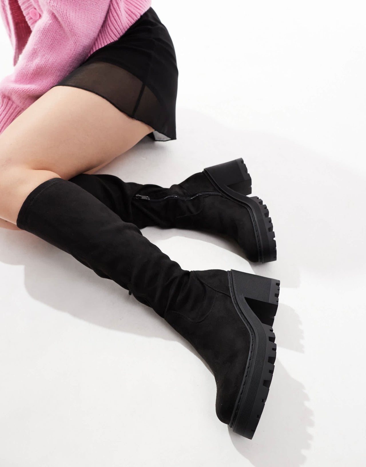 SEQWL knee high chunky boots in black - ASOS Sample Sale