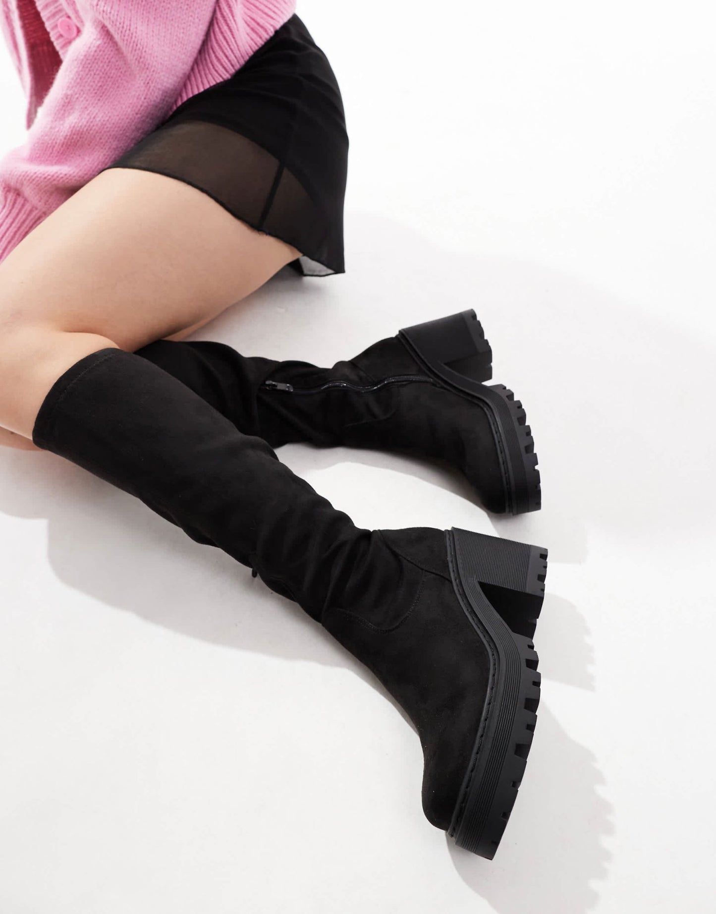 SEQWL knee high chunky boots in black - ASOS Sample Sale