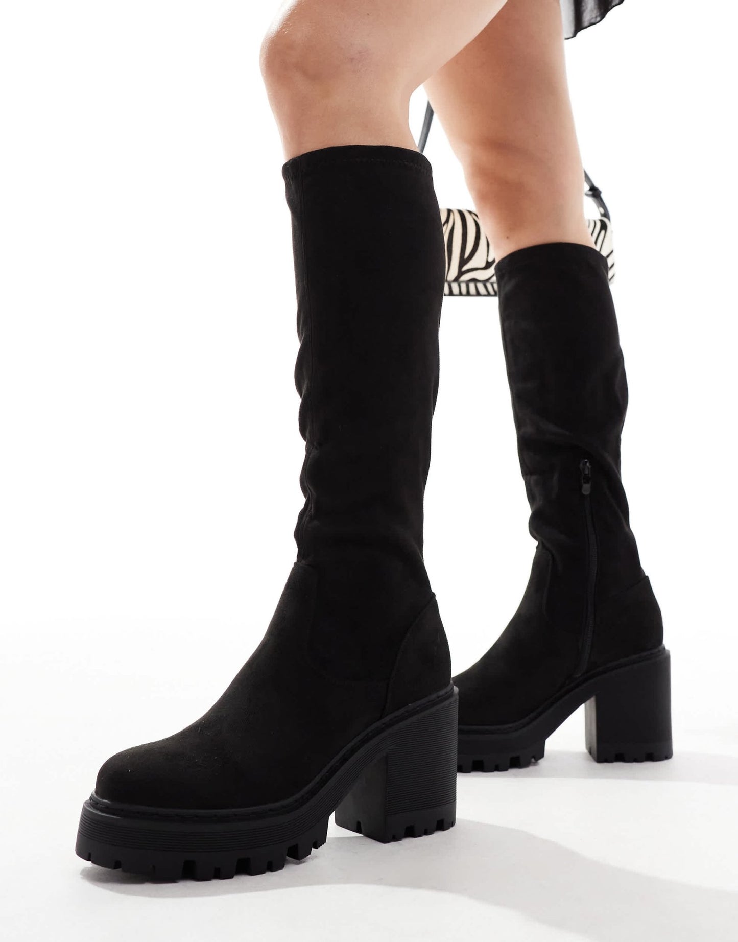 SEQWL knee high chunky boots in black - ASOS Sample Sale