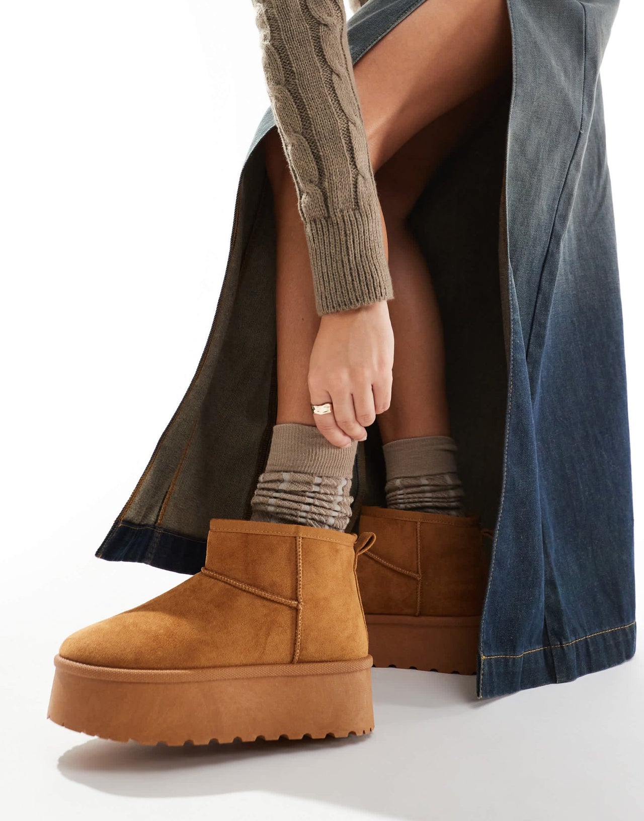 SEQWL mini flatform boots in tan - ASOS Sample Sale