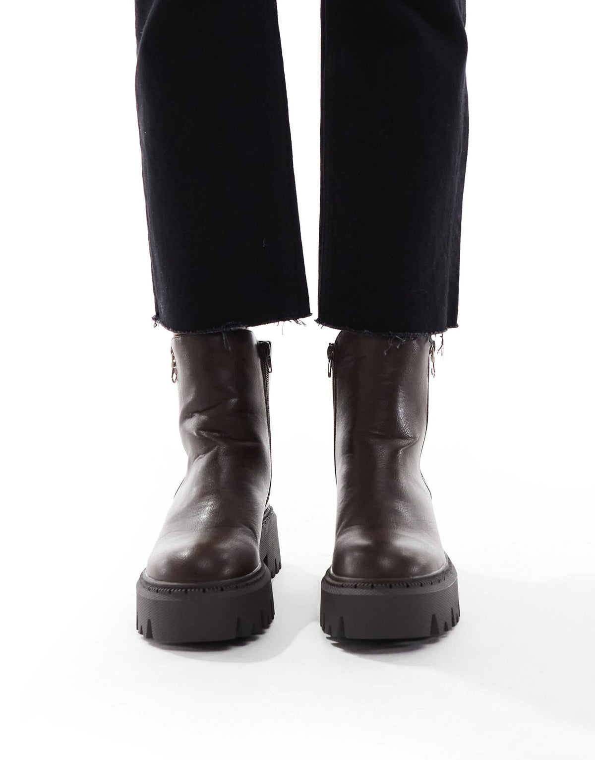 SEQWL Stella zip detail chunky boots in brown - ASOS Sample Sale