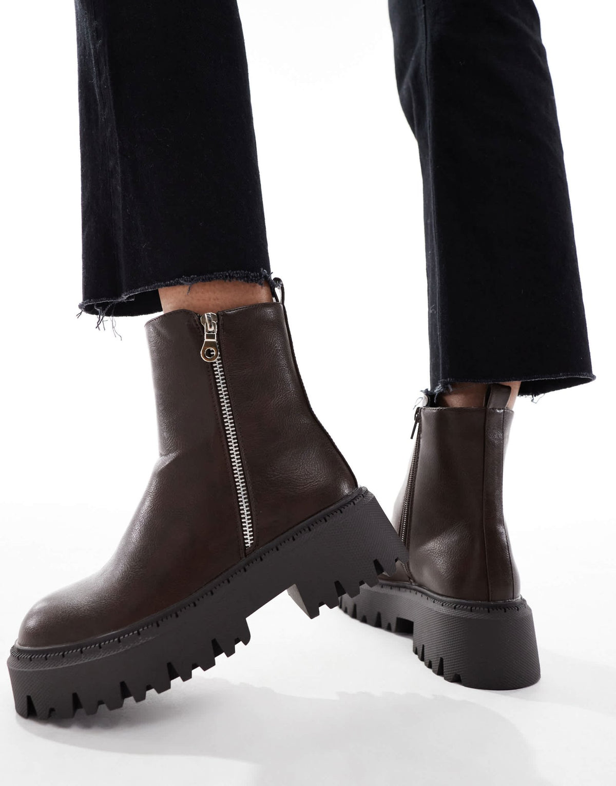 SEQWL Stella zip detail chunky boots in brown - ASOS Sample Sale
