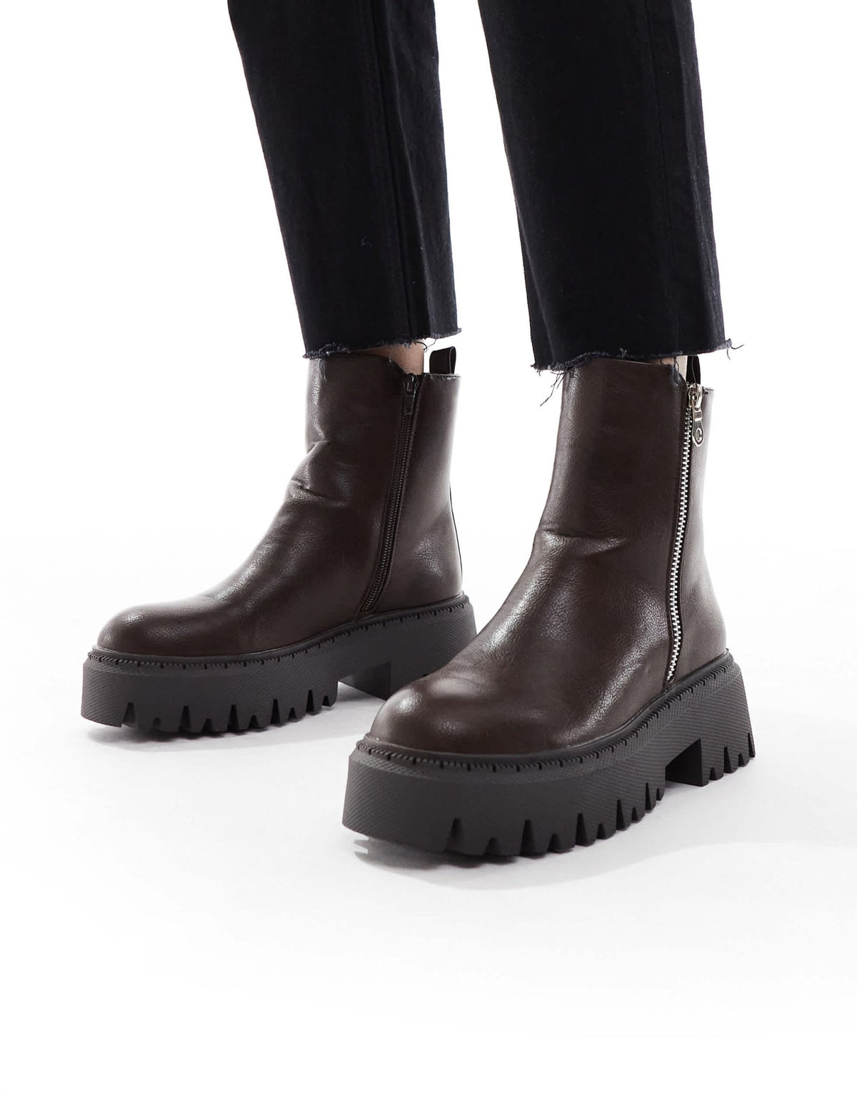 SEQWL Stella zip detail chunky boots in brown - ASOS Sample Sale