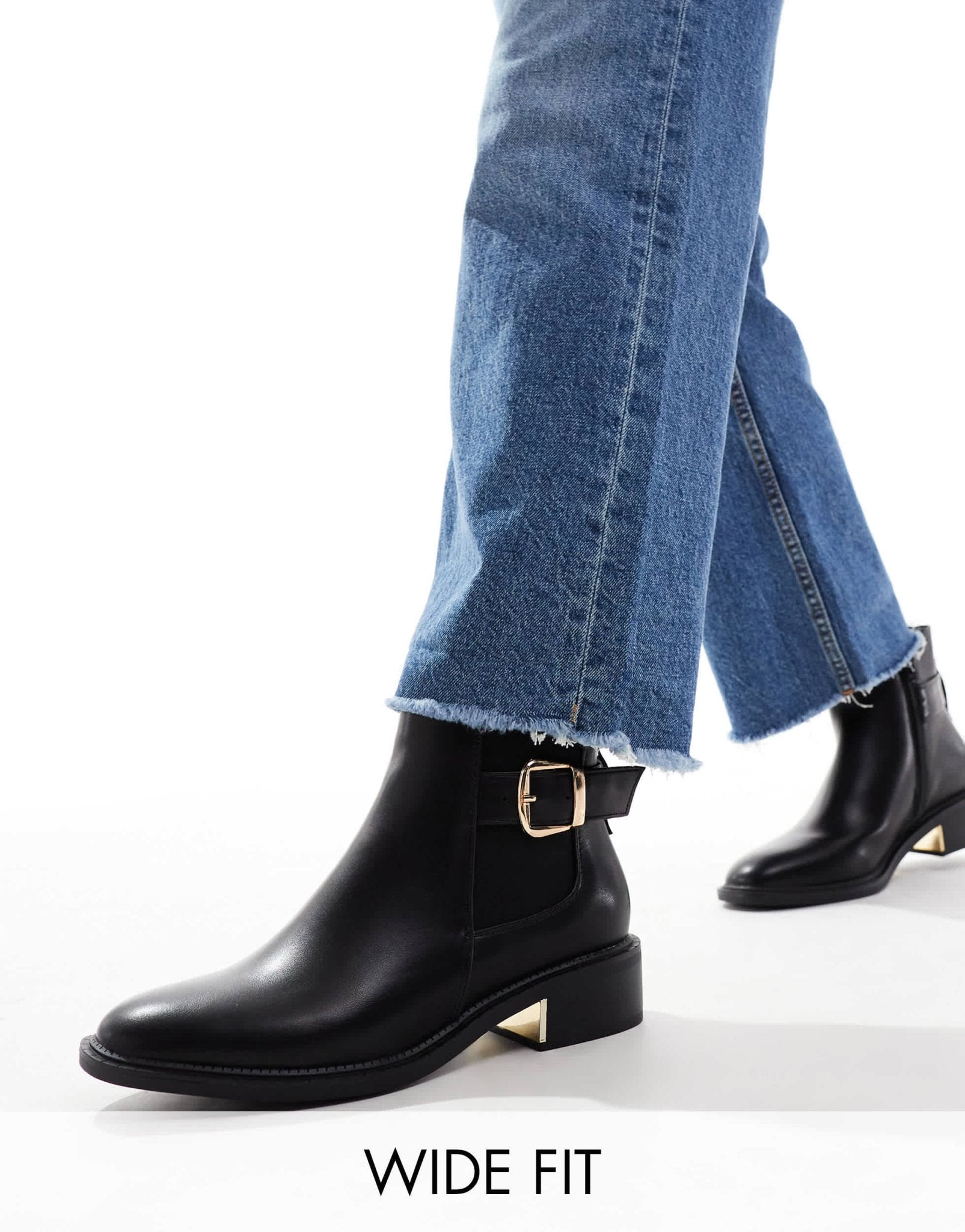 SEQWL Wide Fit ankle boots with buckle details in black - ASOS Sample Sale