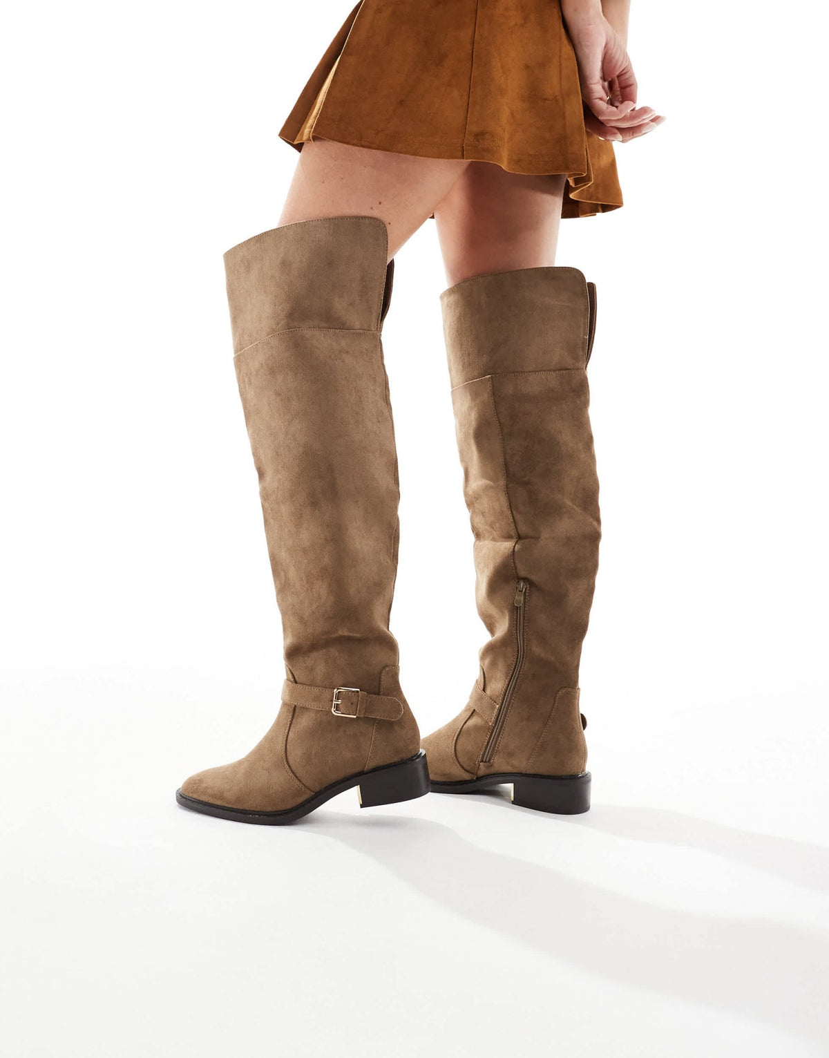 SEQWL Wide Fit Latte buckle detail over the knee boots in chocolate - ASOS Sample Sale