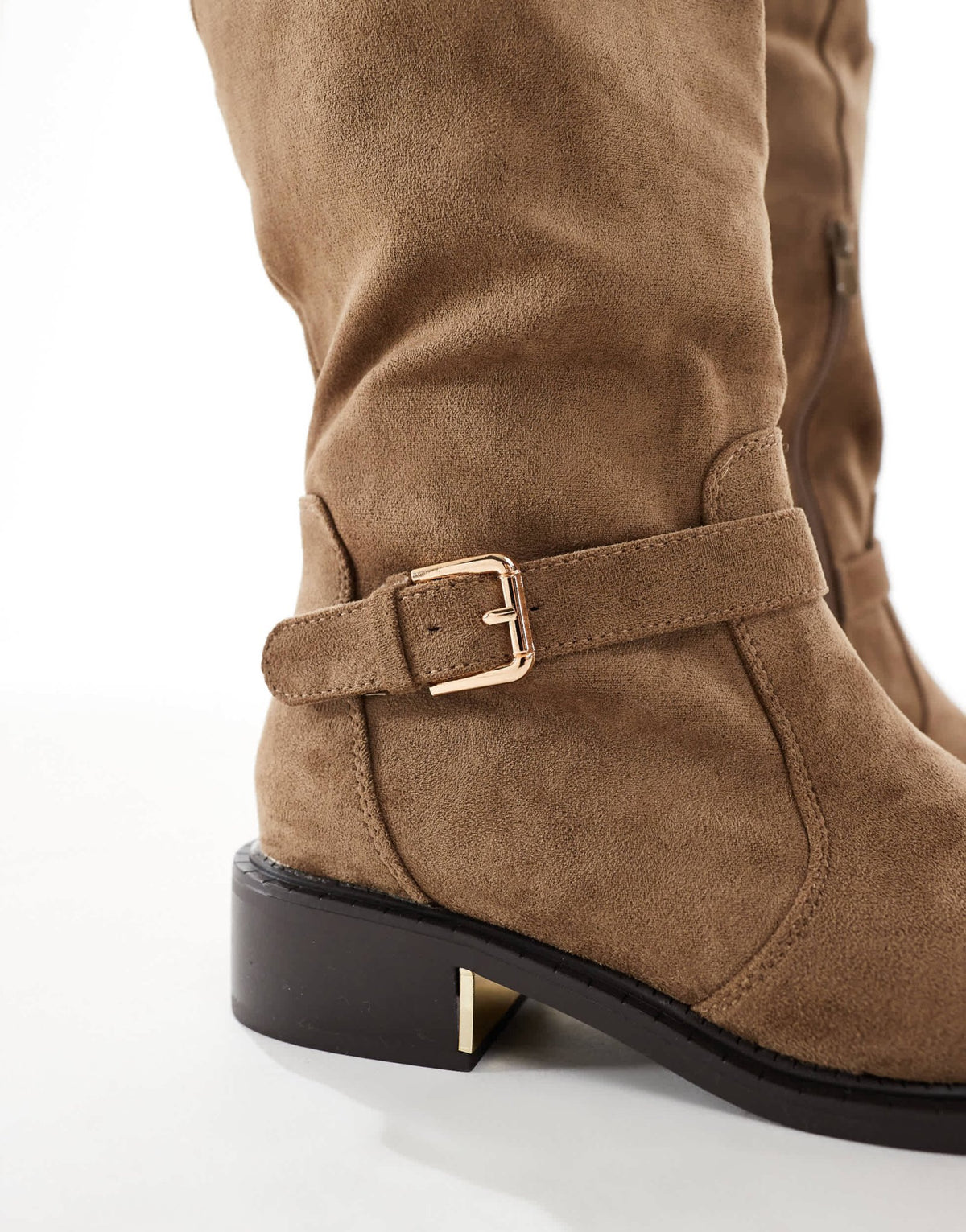 SEQWL Wide Fit Latte buckle detail over the knee boots in chocolate - ASOS Sample Sale