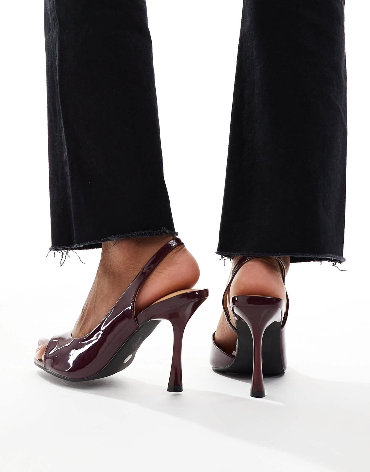 SEQWL Wide Fit Mokka slingback peep toe high heels in dark red - ASOS Sample Sale