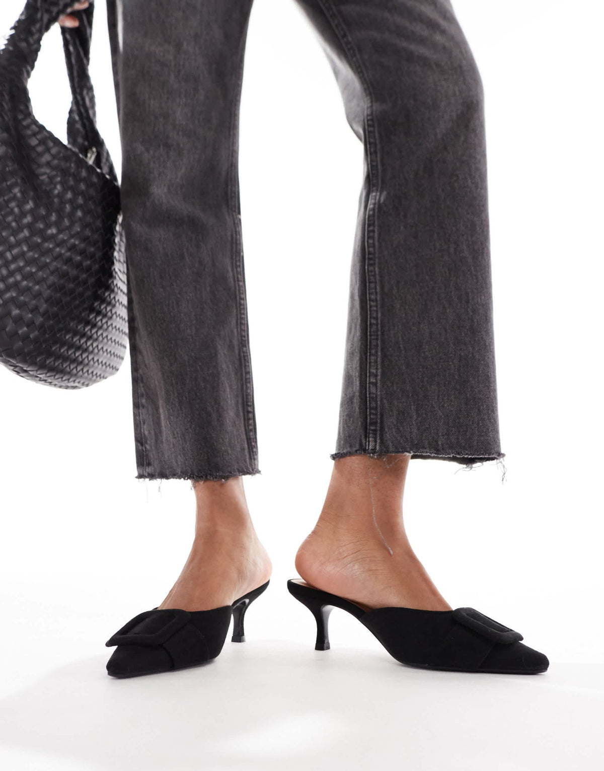 SEQWL Wide Fit mules with bow in black - ASOS Sample Sale