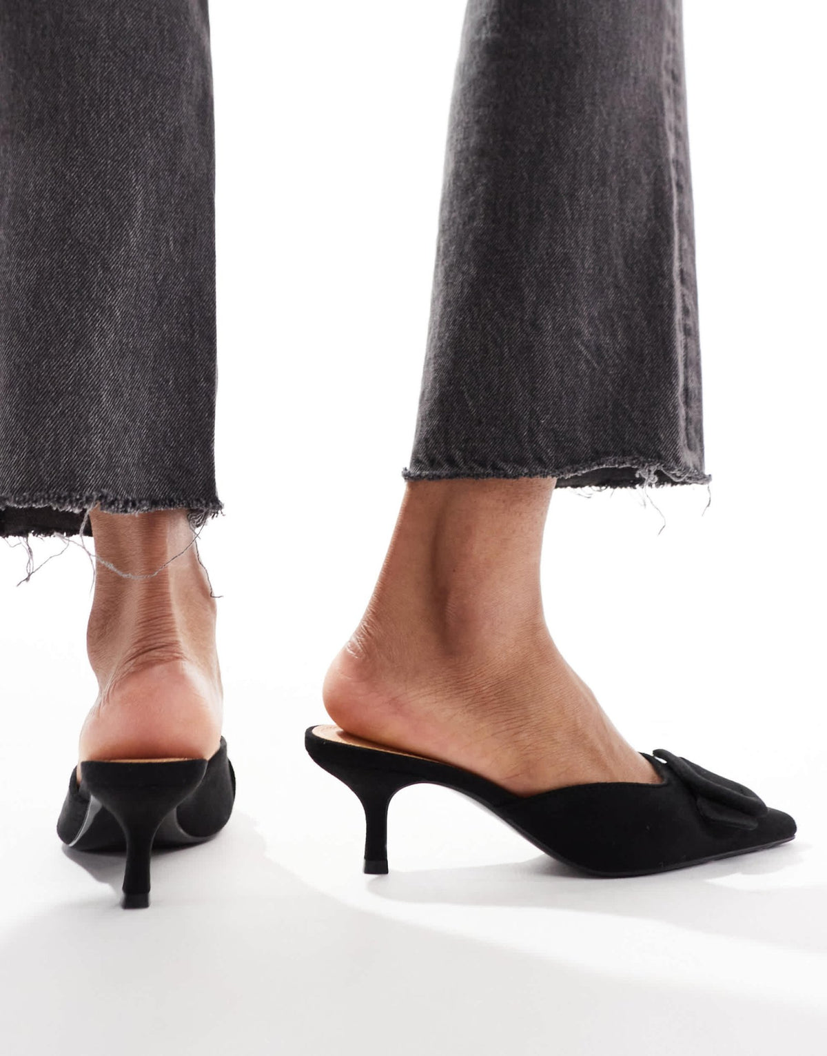 SEQWL Wide Fit mules with bow in black - ASOS Sample Sale