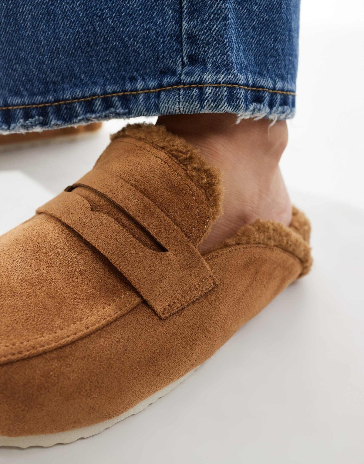 SEQWL Wide Fit Soda fur lined mules in taupe - ASOS Sample Sale