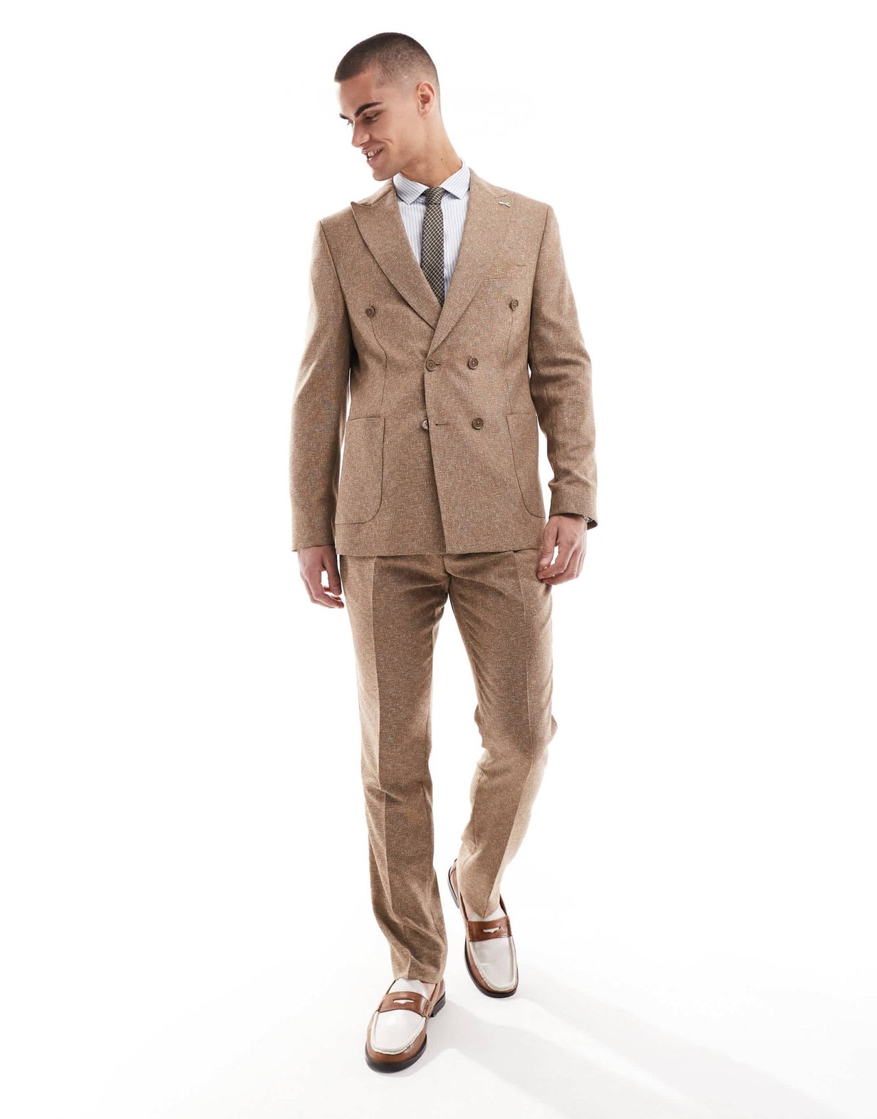Shelby and Sons double breasted tailored slim blazer in mid brown co - ord - ASOS Sample Sale