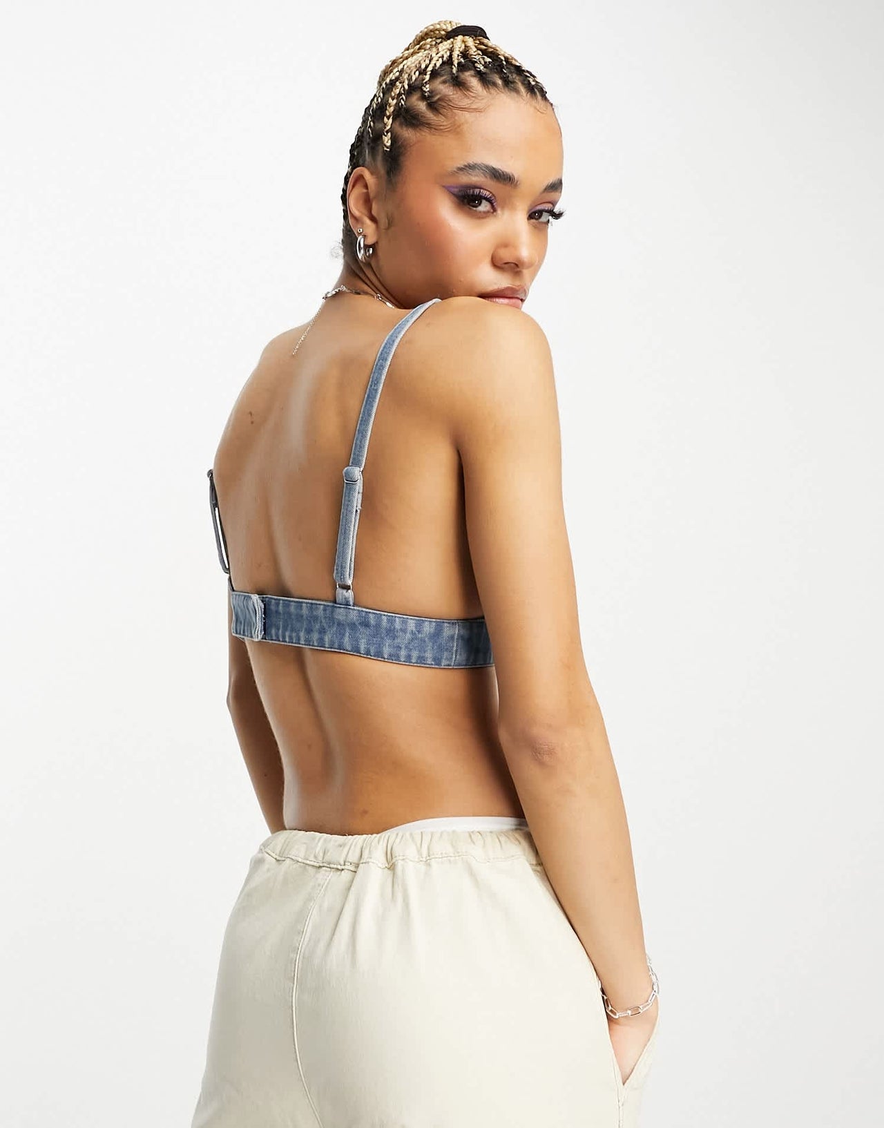 Signature 8 denim bralette in mid wash - ASOS Sample Sale
