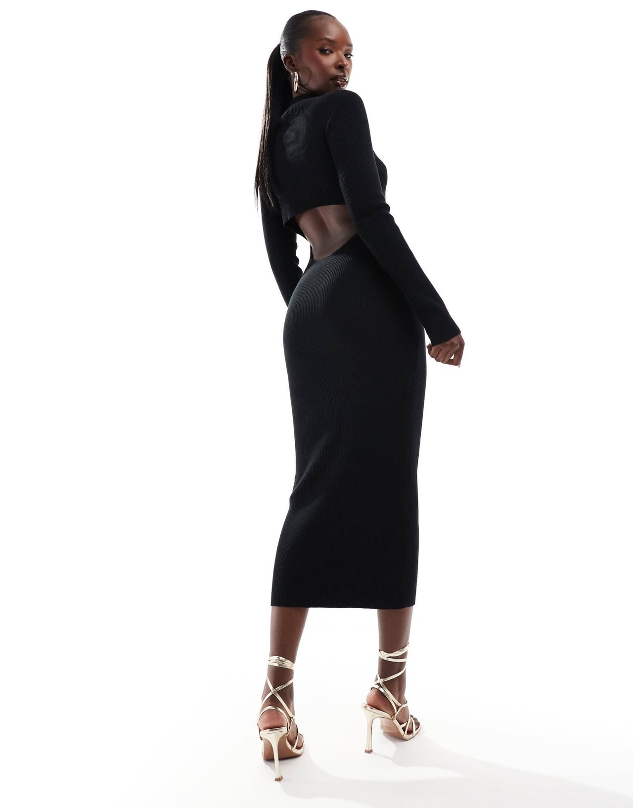 Simmi knitted midi jumper dress with cut out detail in black - ASOS Sample Sale