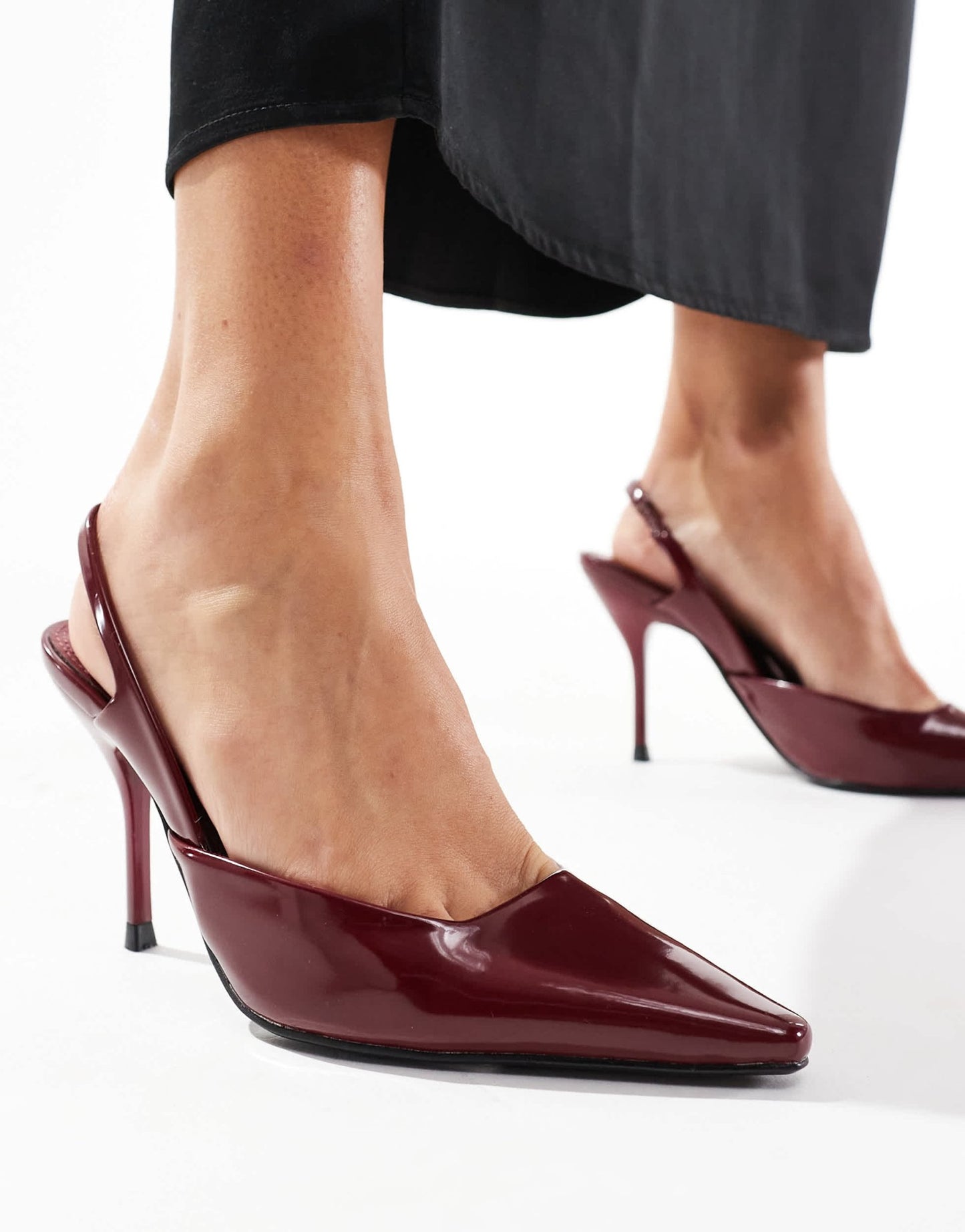 Simmi London Darcia pointed slingback heeled shoes in burgundy - ASOS Sample Sale