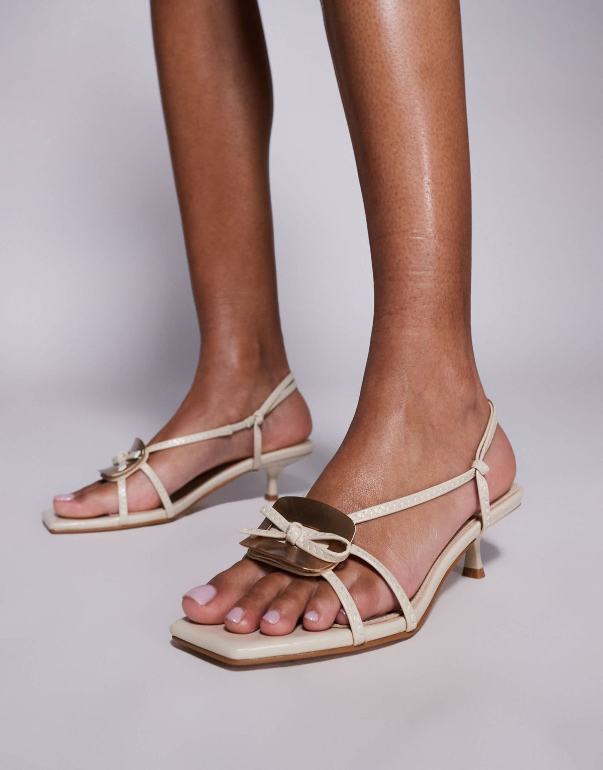 Simmi London Heiti Wide Fit square toe strappy kitten heels in stone - ASOS Sample Sale