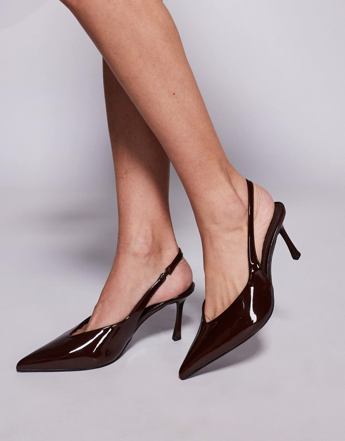 Simmi London Layana sling back court shoe in patent brown - ASOS Sample Sale