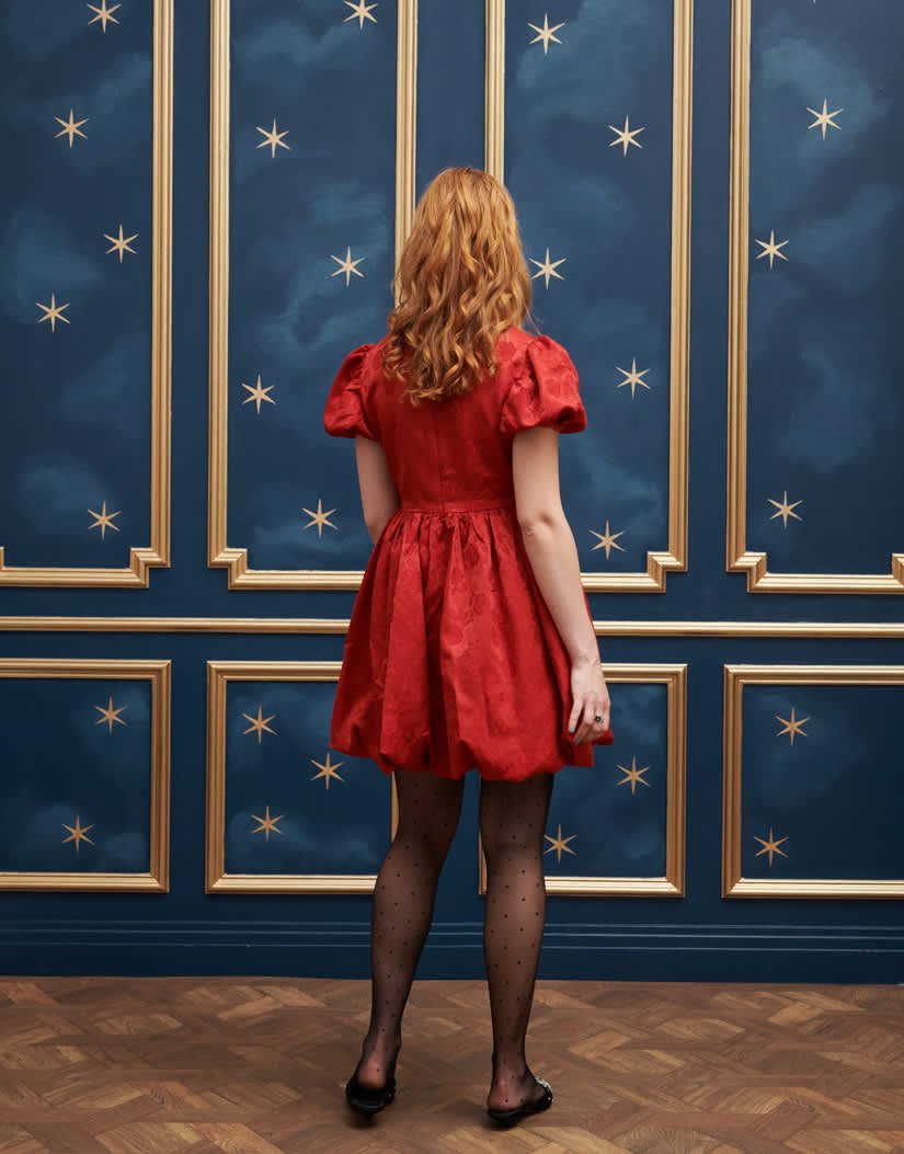 Sister Jane drop hem jacquard mini dress in red - ASOS Sample Sale