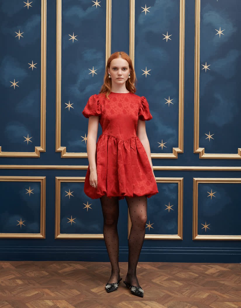 Sister Jane drop hem jacquard mini dress in red - ASOS Sample Sale