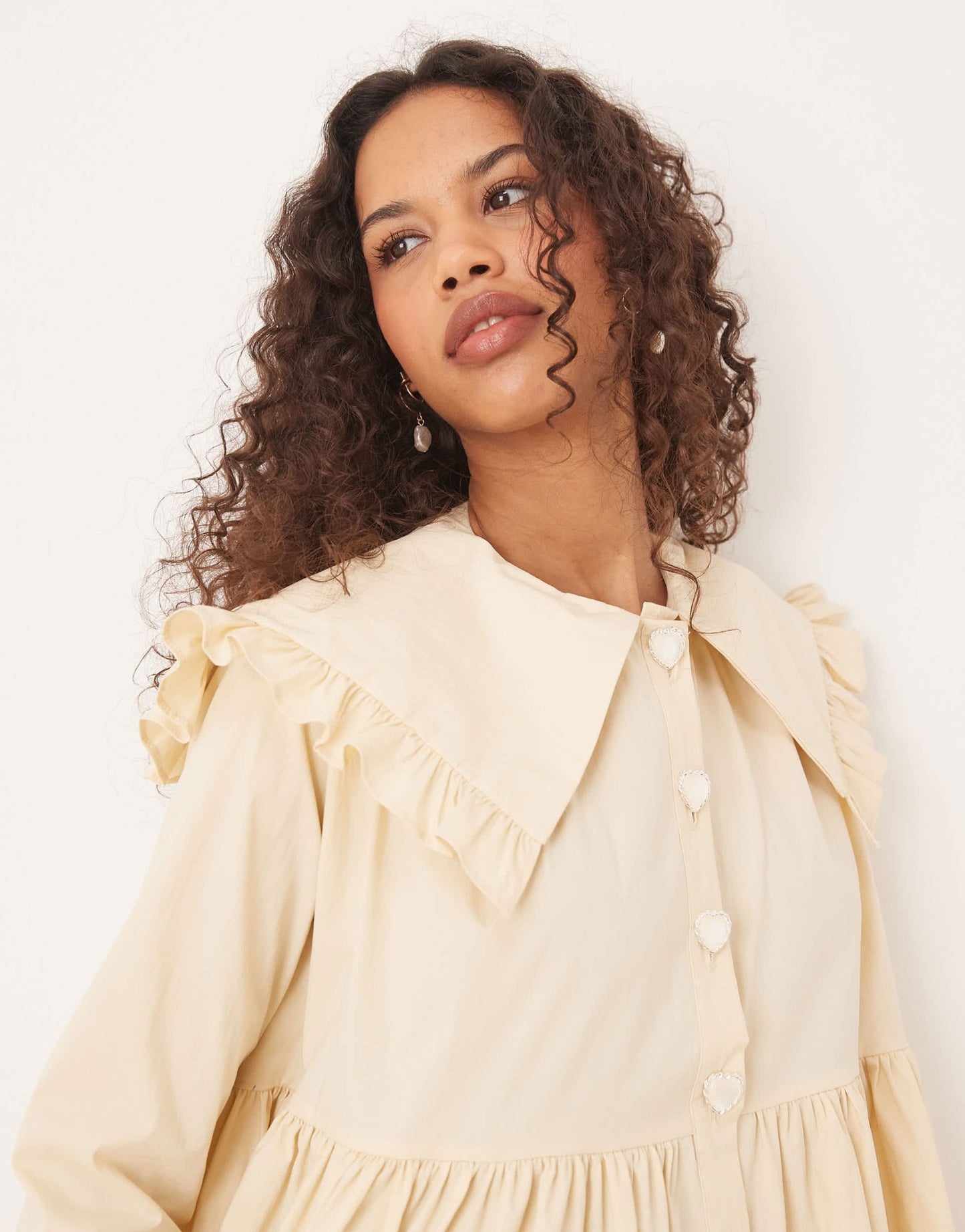Sister Jane oversized collar frill mini dress with heart button detail in lemon - ASOS Sample Sale