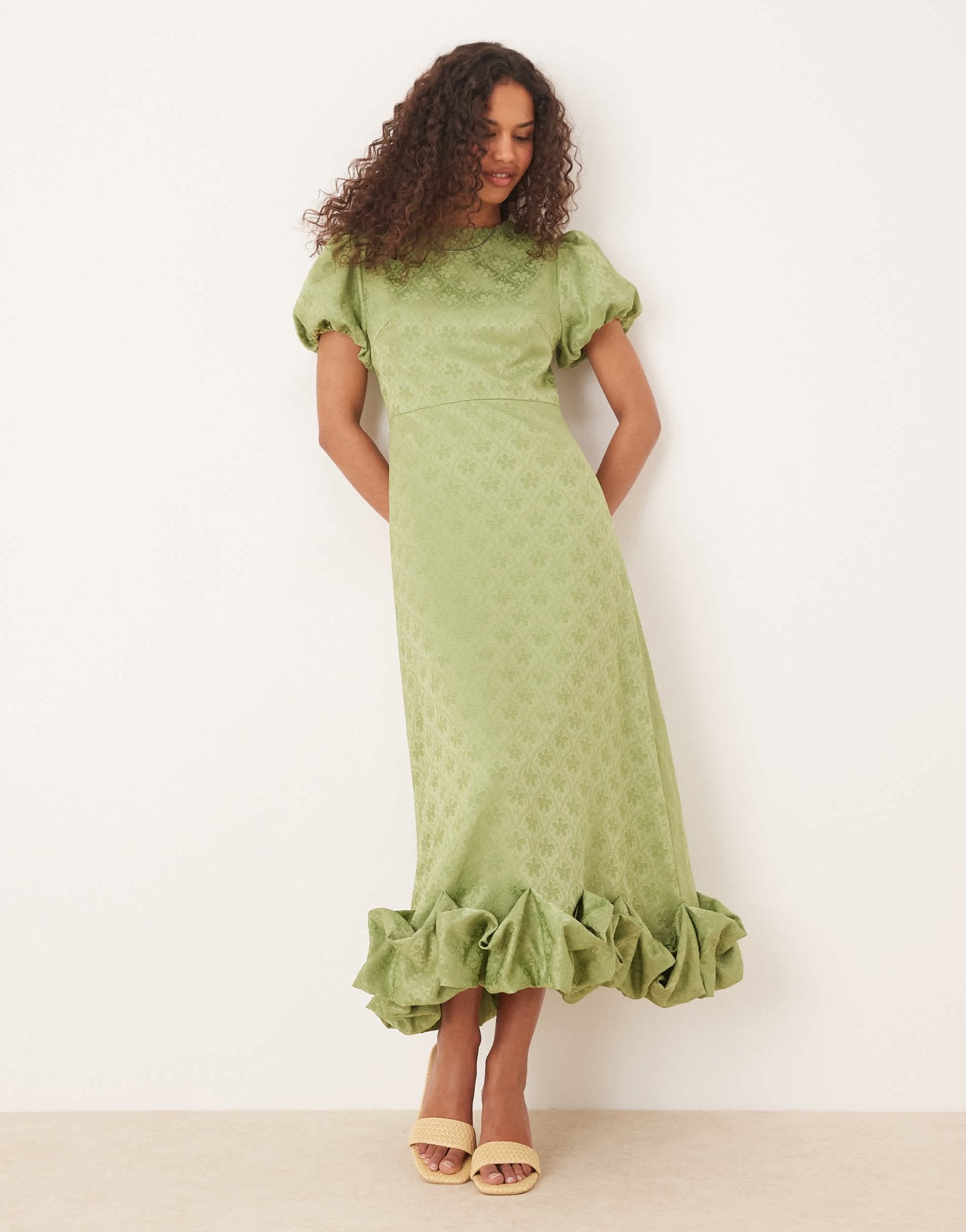 Sister Jane puff sleeve bubble hem maxi dress in soft olive - ASOS Sample Sale