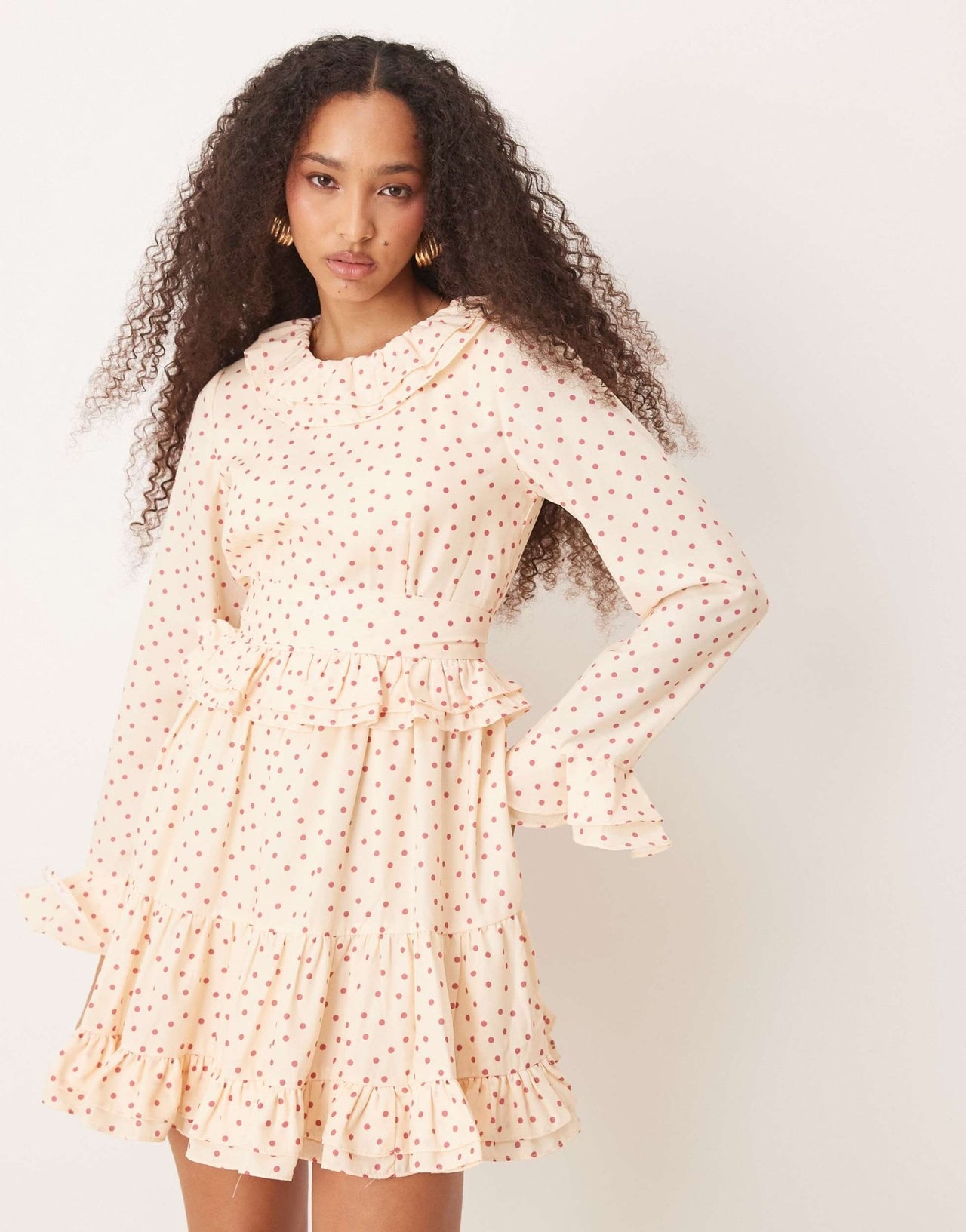 Sister Jane ruffle mini dress in pink and cream polka dot - ASOS Sample Sale