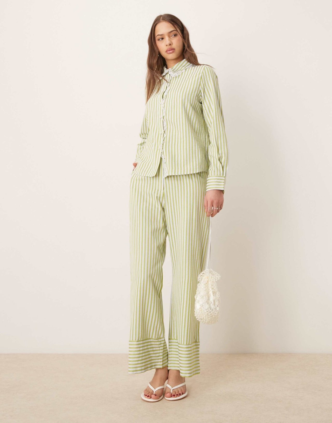 Sister Jane wide leg stripe trouser co-ord in green - ASOS Sample Sale