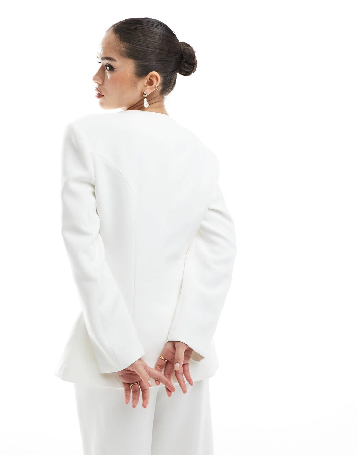Six Stories Bridal collarless tailored blazer co - ord in ivory - ASOS Sample Sale