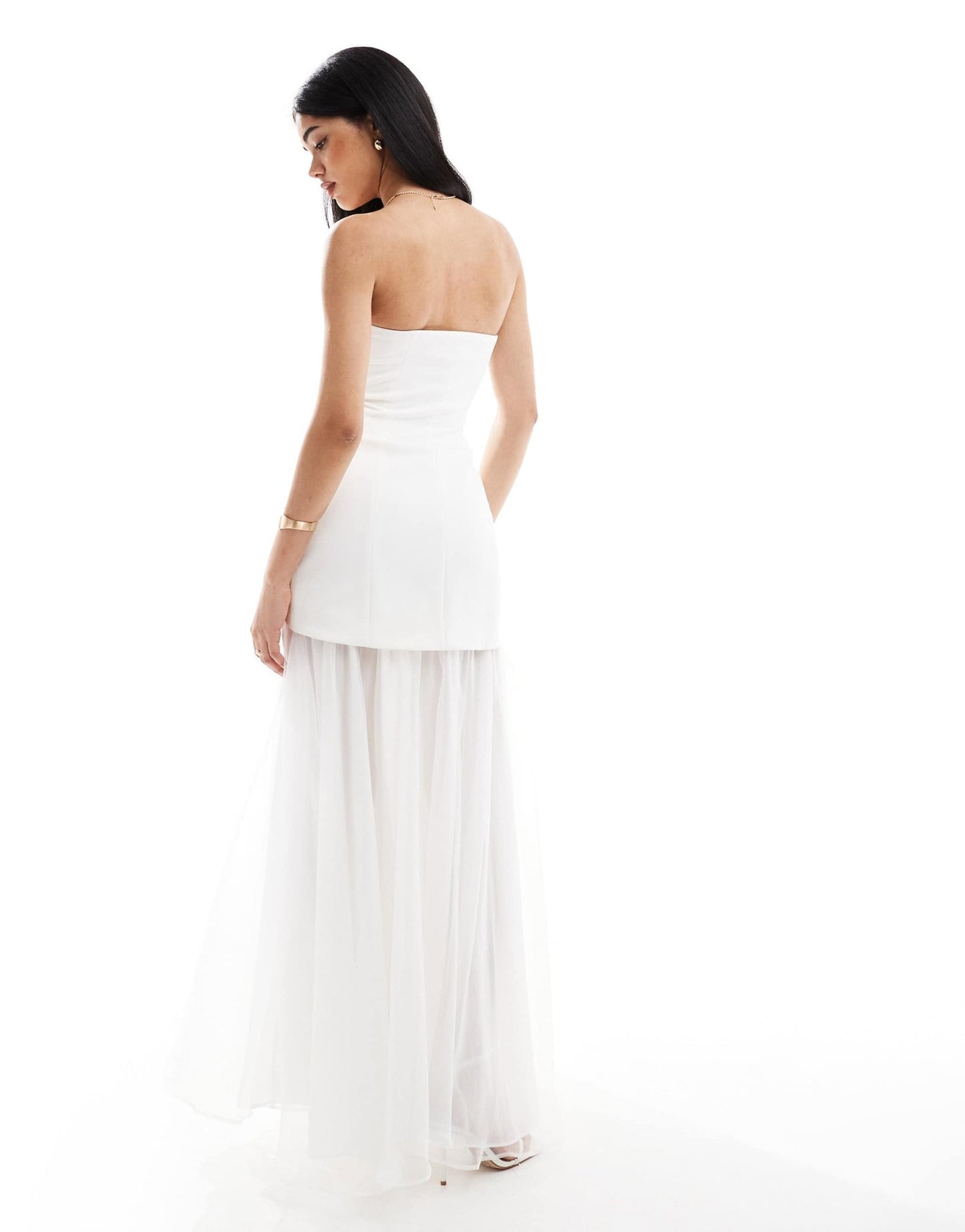 Six Stories Bridal strapless chiffon maxi dress in soft white - ASOS Sample Sale