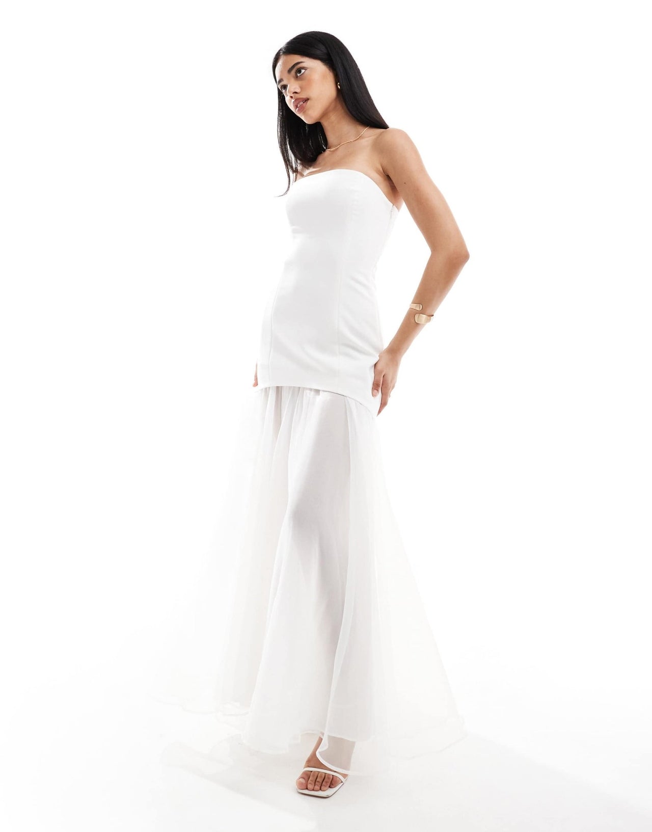 Six Stories Bridal strapless chiffon maxi dress in soft white - ASOS Sample Sale