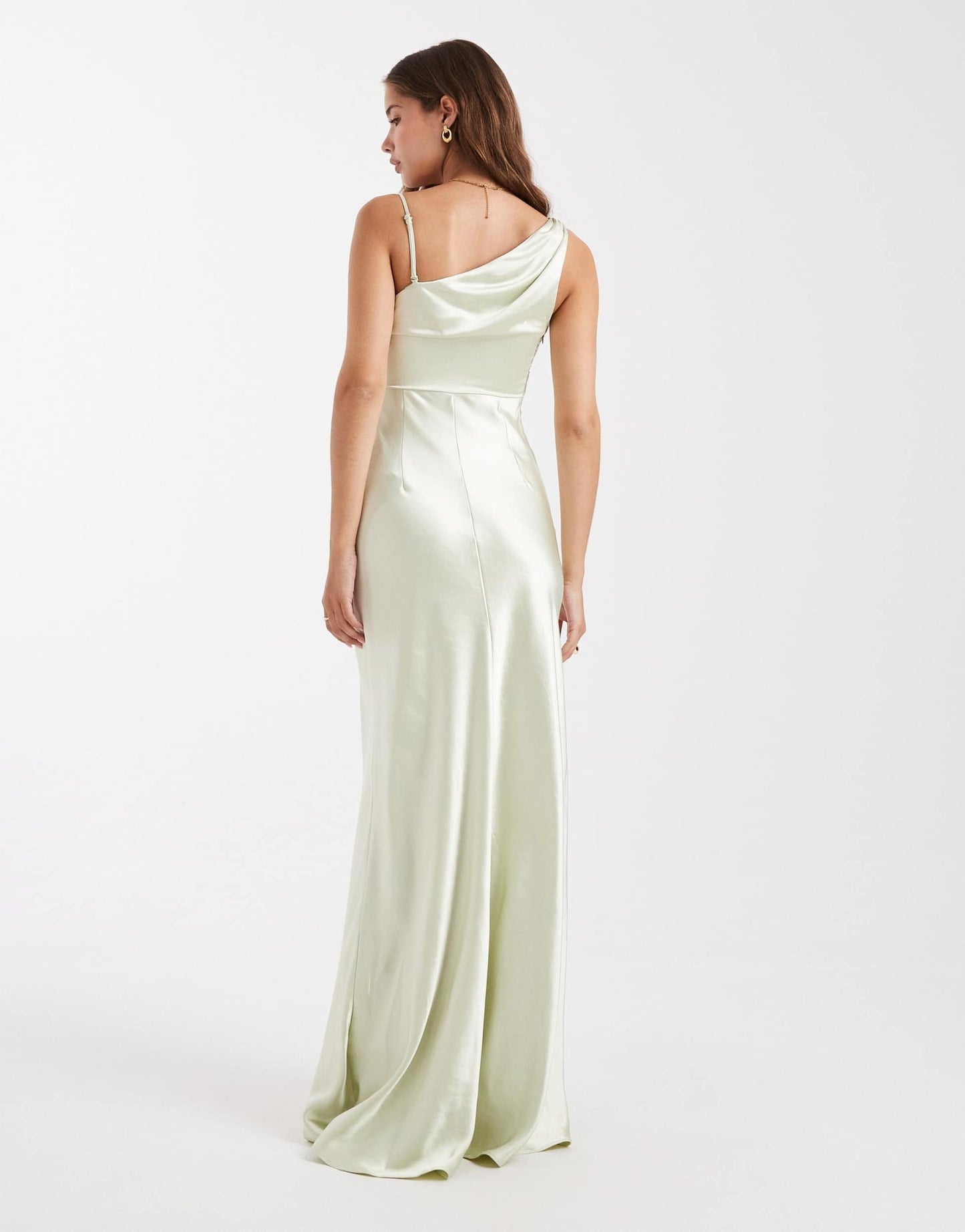 Six Stories Bridesmaid asymmetric cowl satin maxi dress in mint green - ASOS Sample Sale