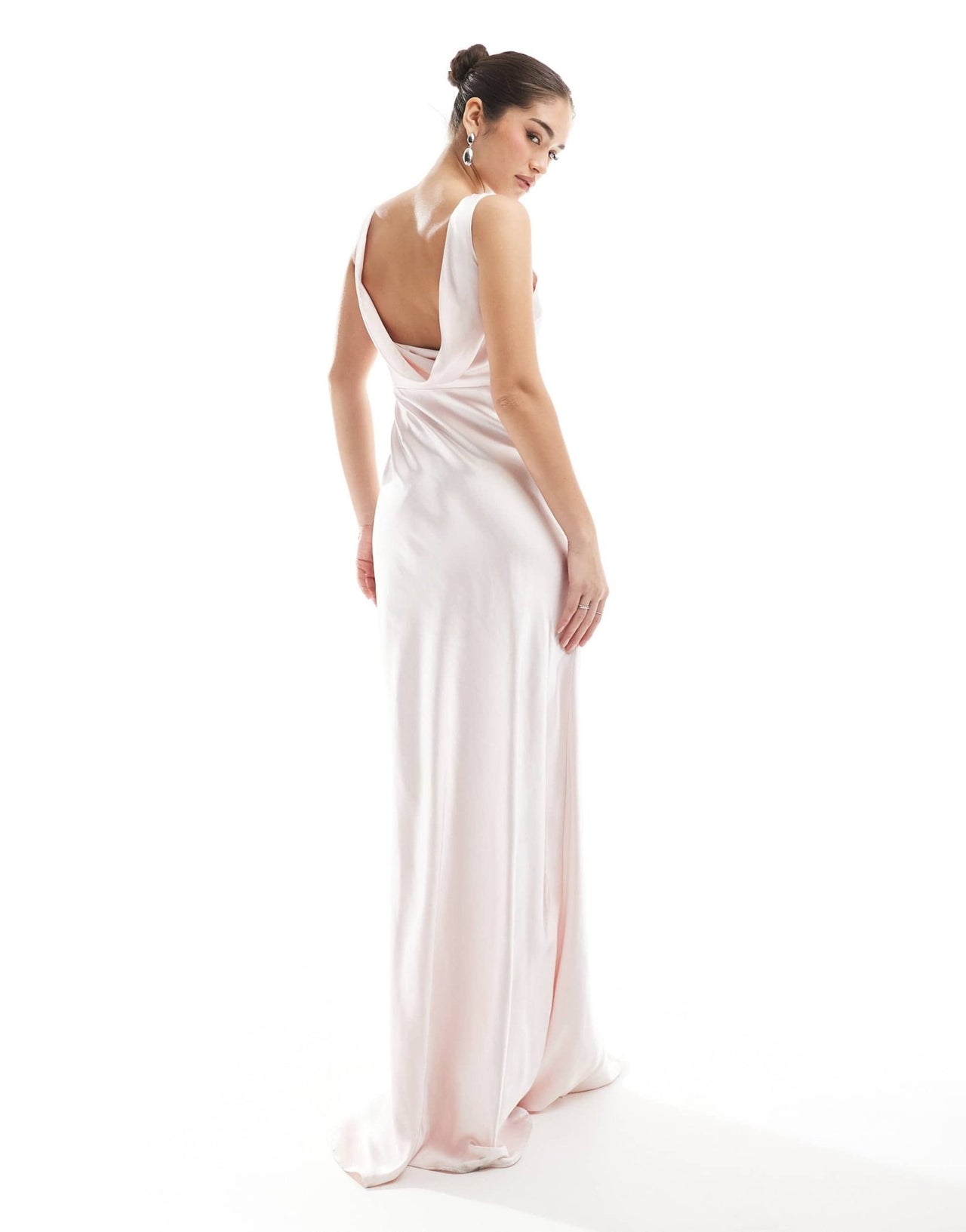 Six Stories Bridesmaid cowl back satin maxi dress in powder pink - ASOS Sample Sale
