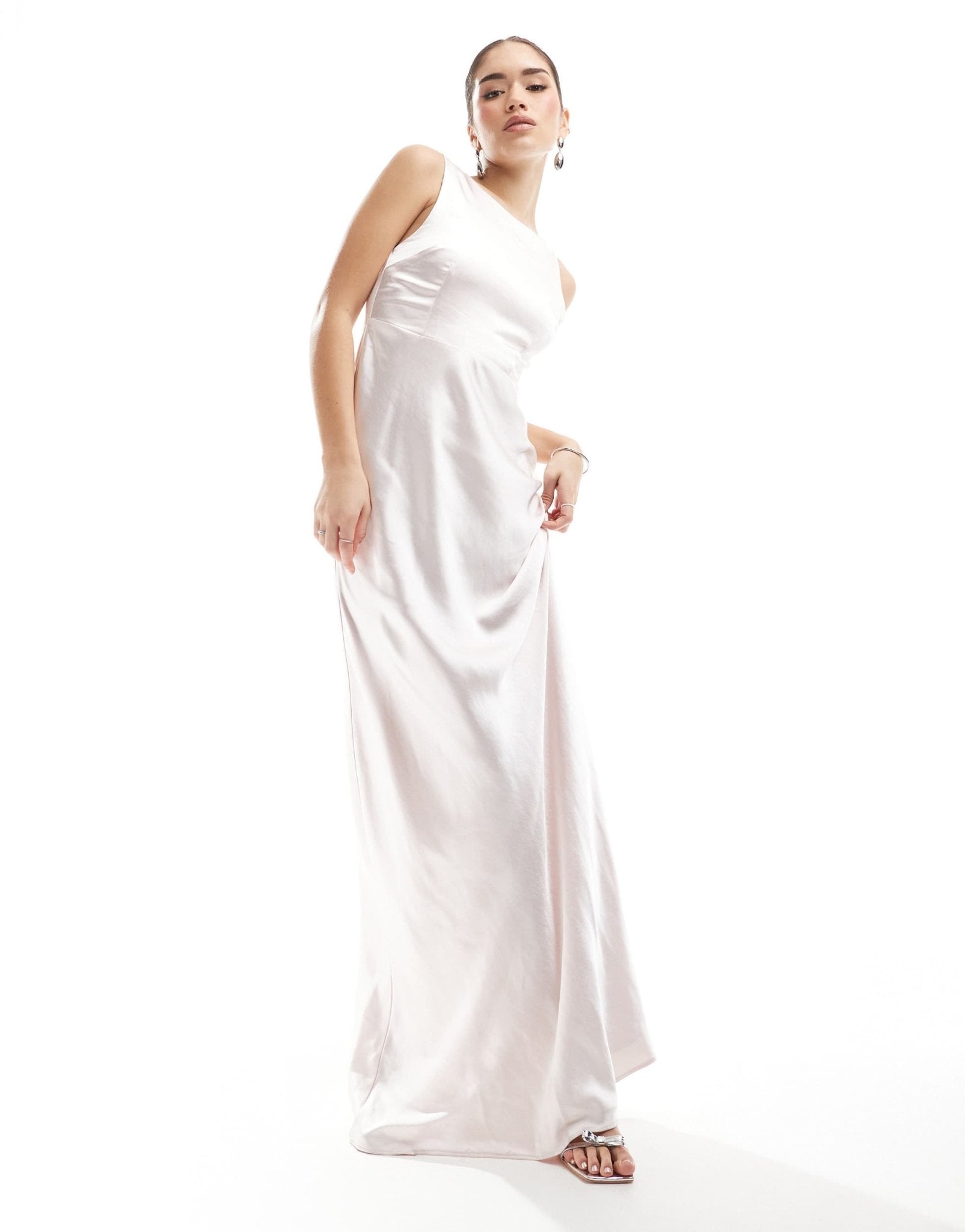 Six Stories Bridesmaid cowl back satin maxi dress in powder pink - ASOS Sample Sale