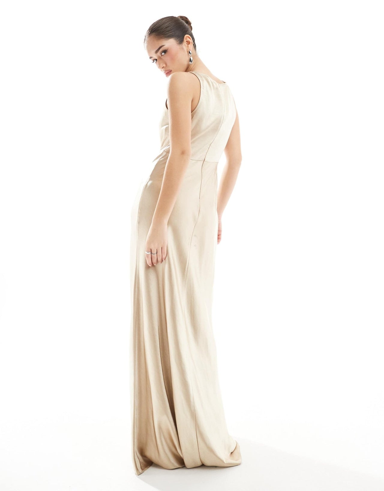 Six Stories Bridesmaid cowl front satin maxi dress in gold - ASOS Sample Sale