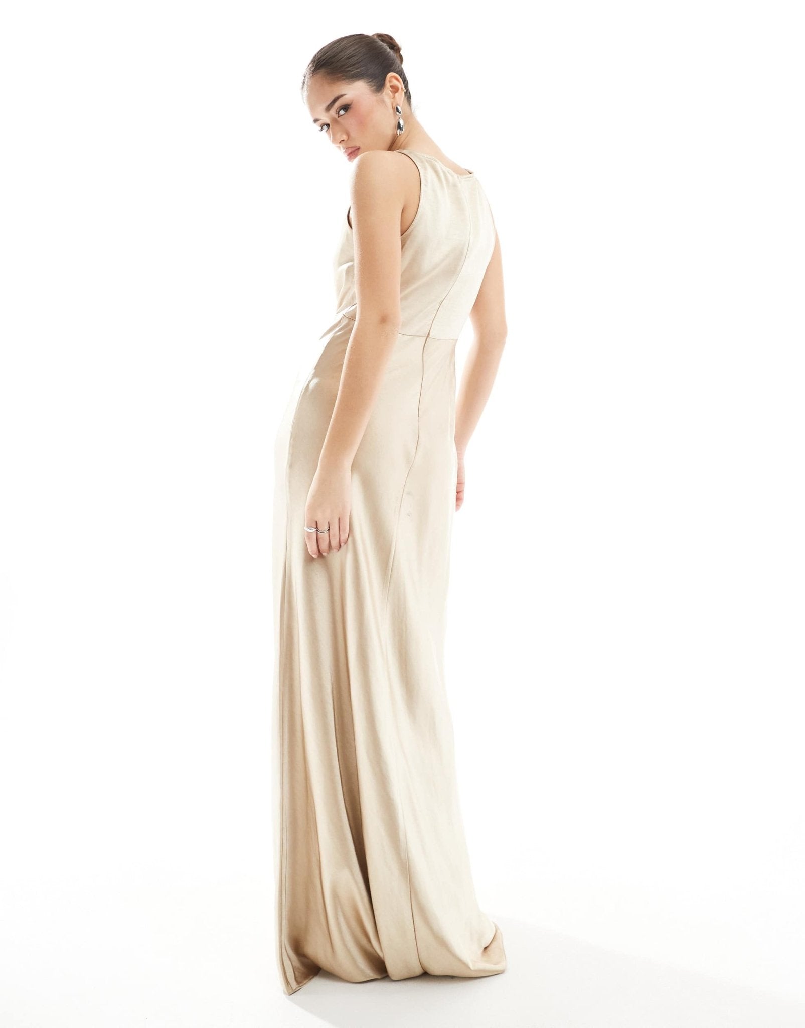 Six Stories Bridesmaid cowl front satin maxi dress in gold - ASOS Sample Sale