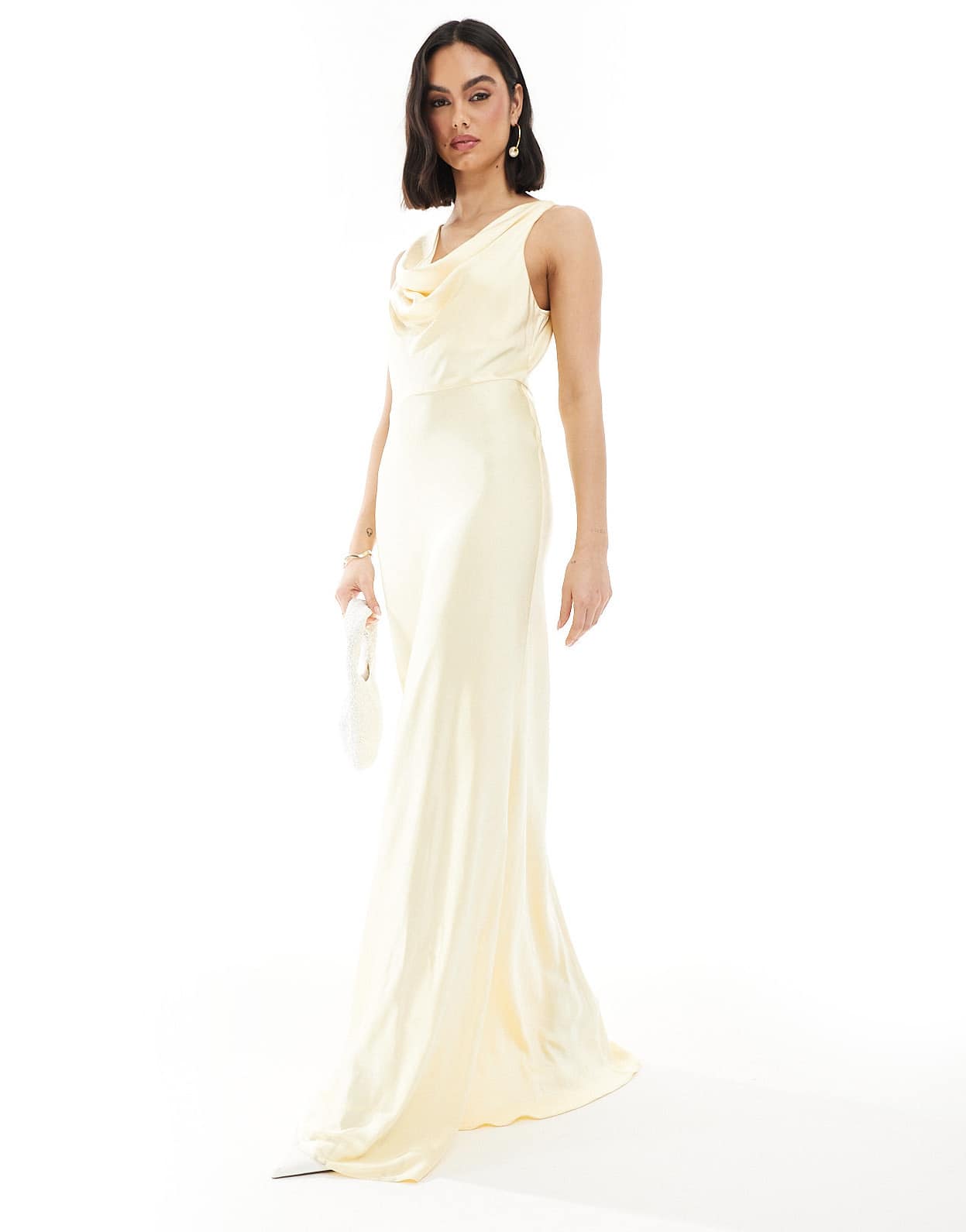 Six Stories Bridesmaid cowl neck satin maxi dress in lemon - ASOS Sample Sale