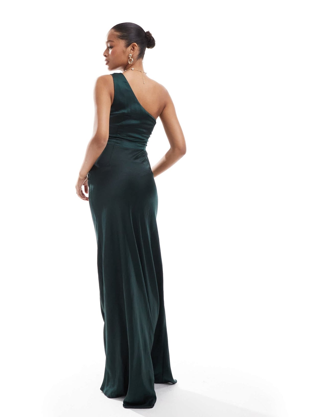 Six Stories Bridesmaids one shoulder satin maxi dress in emerald - ASOS Sample Sale