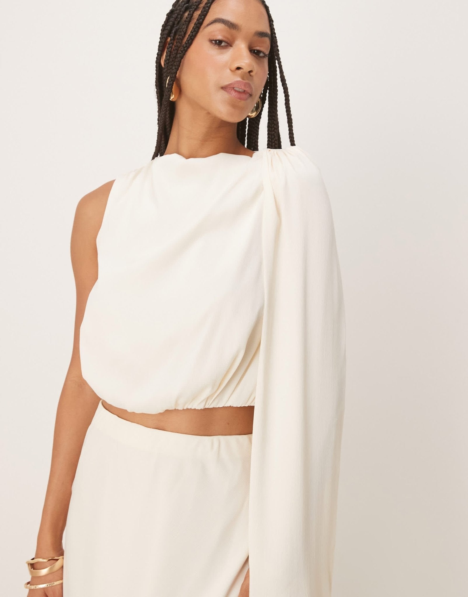 Six Stories drape detail high neck top co-ord in cream - ASOS Sample Sale