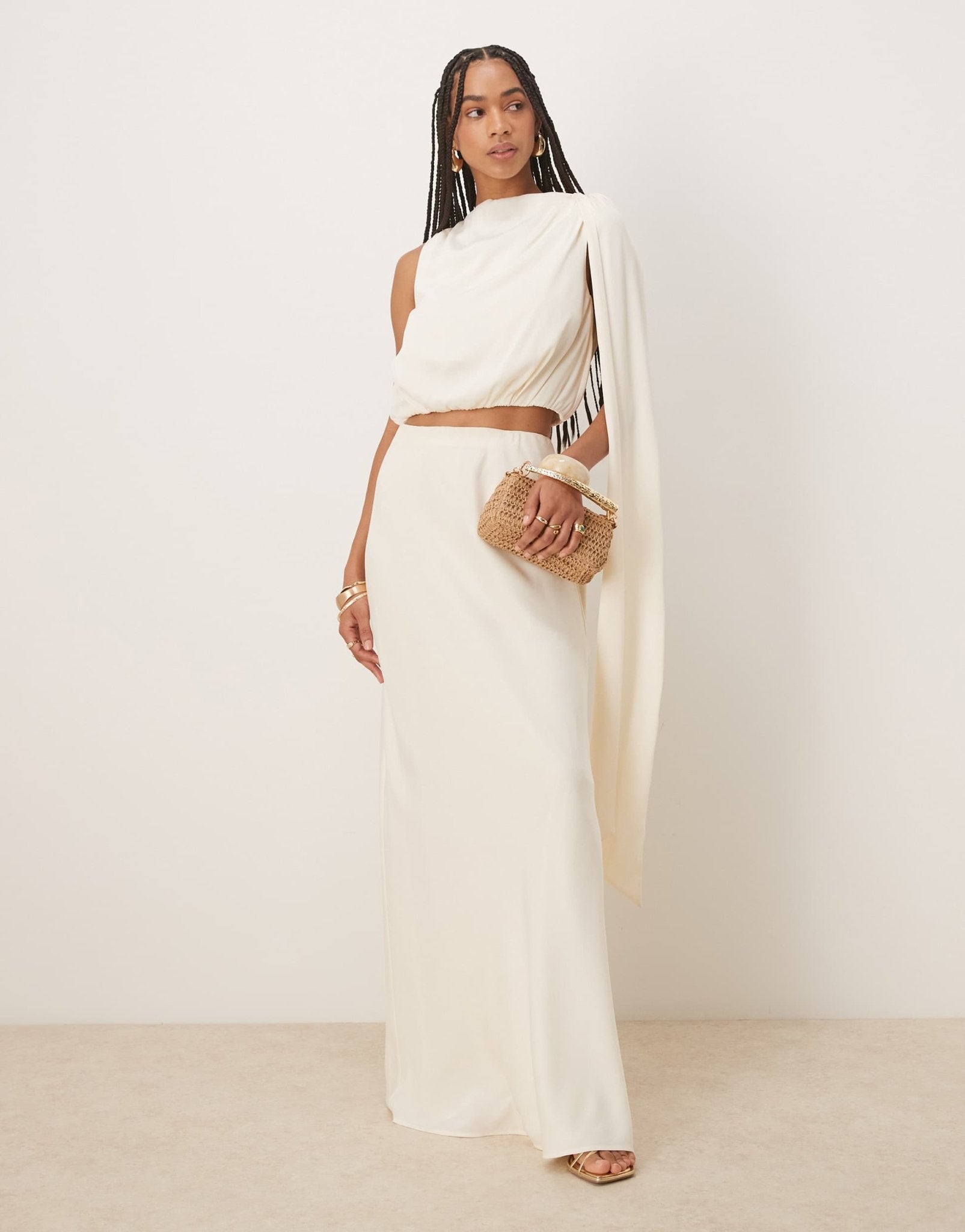 Six Stories drape detail high neck top co-ord in cream - ASOS Sample Sale