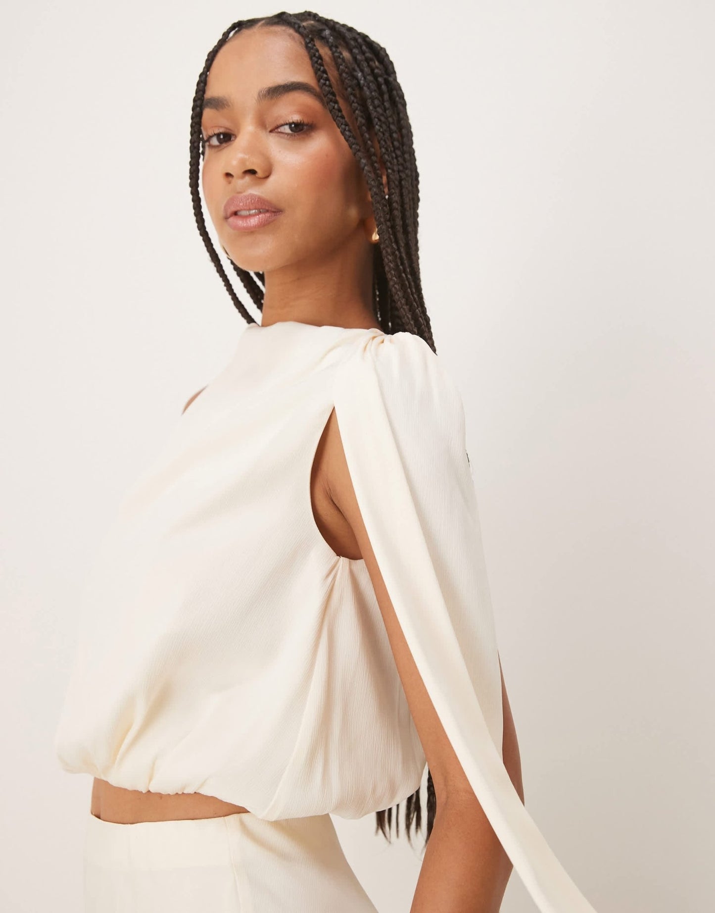 Six Stories drape detail high neck top co-ord in cream - ASOS Sample Sale