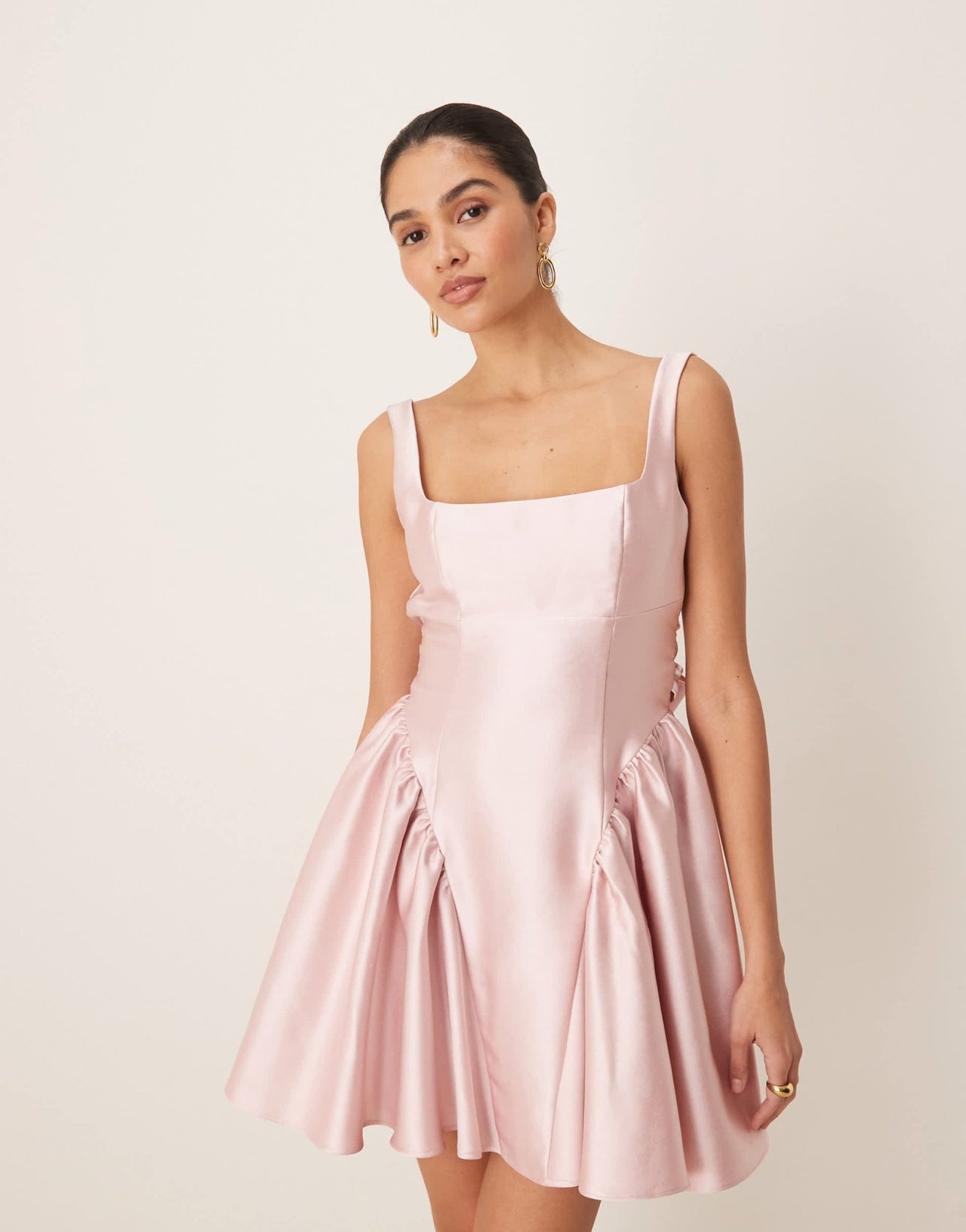 Six Stories drop hem mini dress in powder pink - ASOS Sample Sale