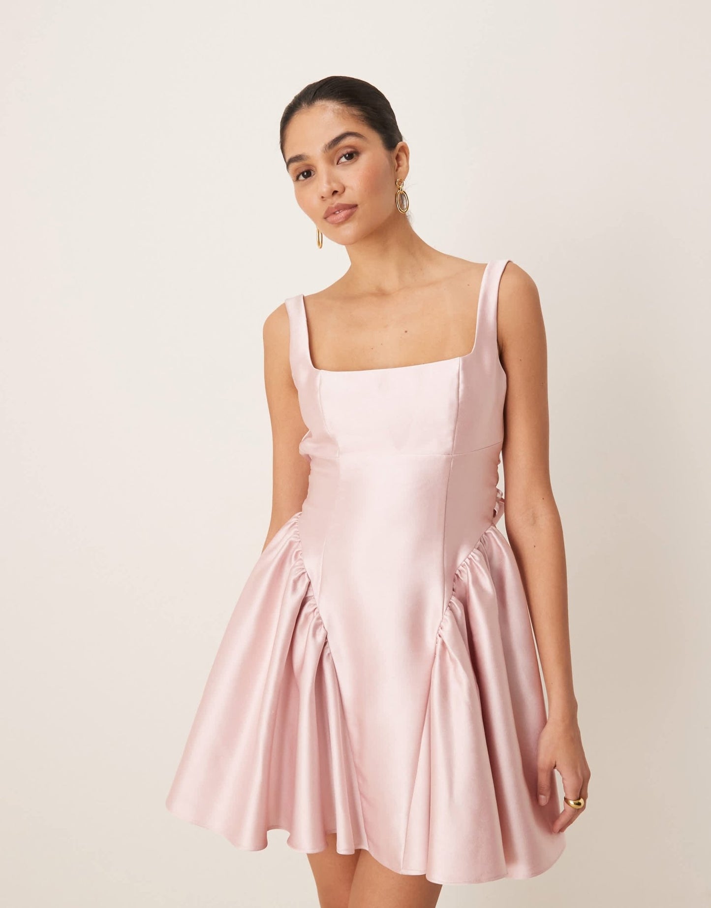 Six Stories drop hem mini dress in powder pink - ASOS Sample Sale