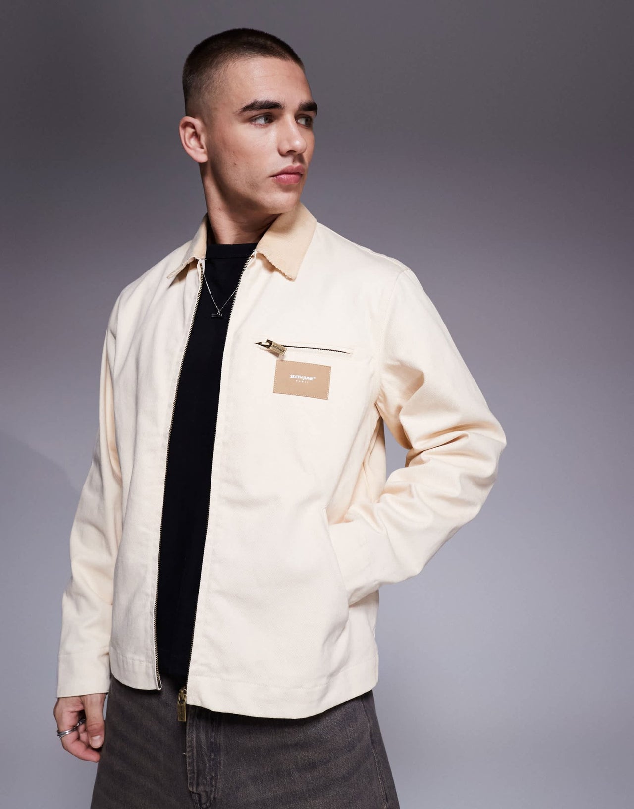Sixth June contrast collar trucker jacket co-ord in cream - ASOS Sample Sale