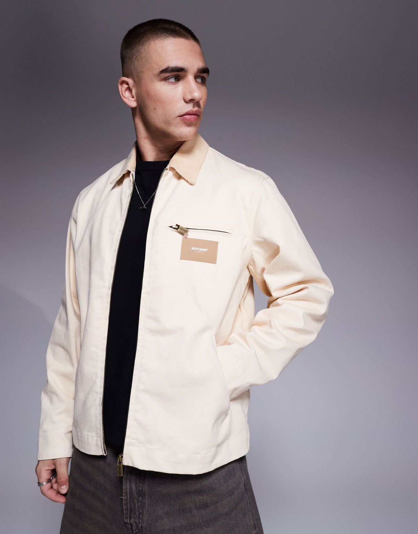Sixth June contrast collar trucker jacket co-ord in cream - ASOS Sample Sale