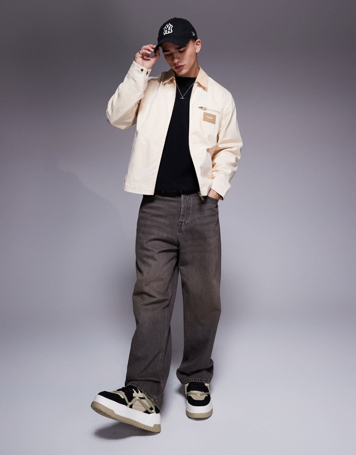 Sixth June contrast collar trucker jacket co-ord in cream - ASOS Sample Sale