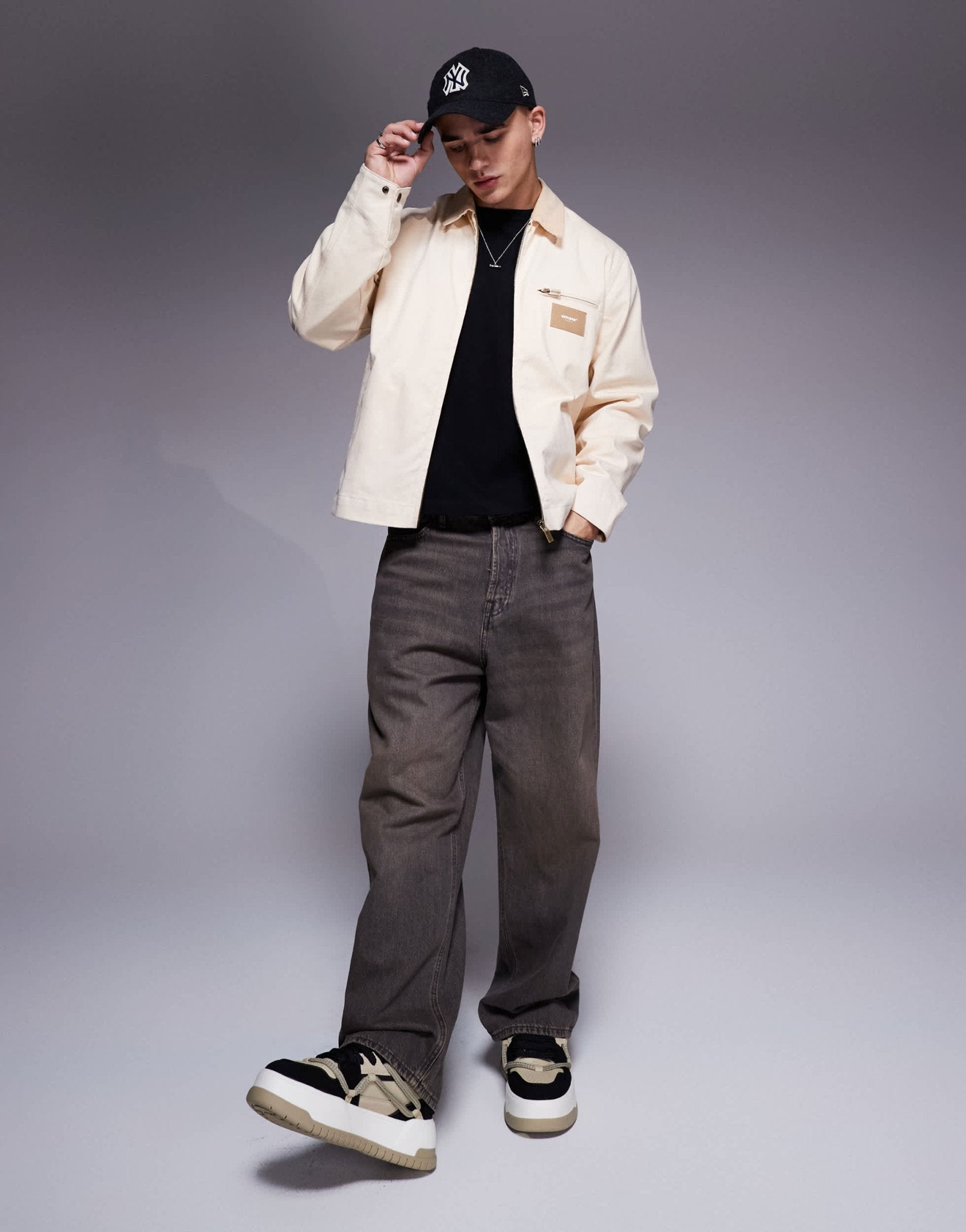 Sixth June contrast collar trucker jacket co-ord in cream - ASOS Sample Sale