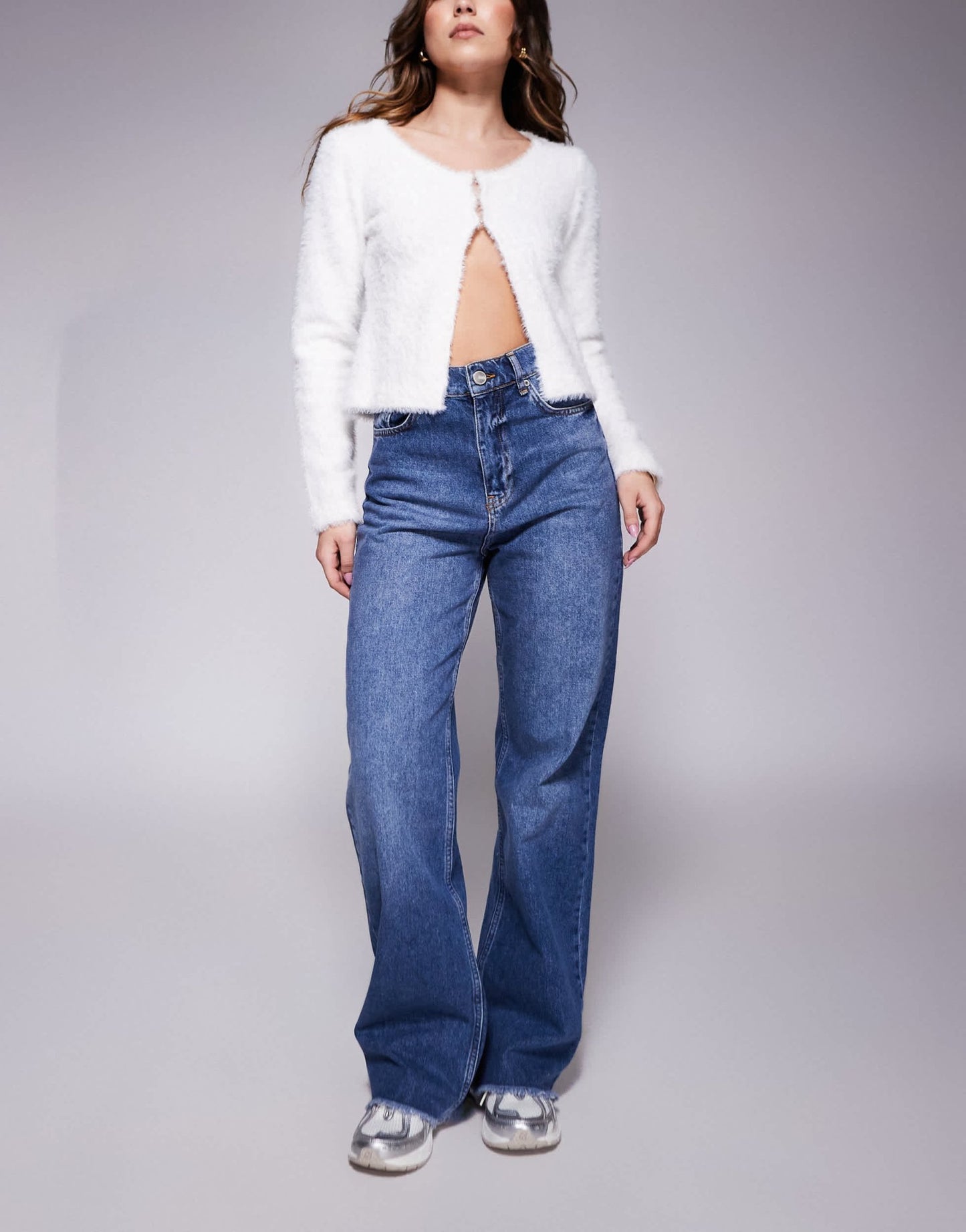 Sixth June relaxed low waist denim jean with frayed hem in blue - ASOS Sample Sale
