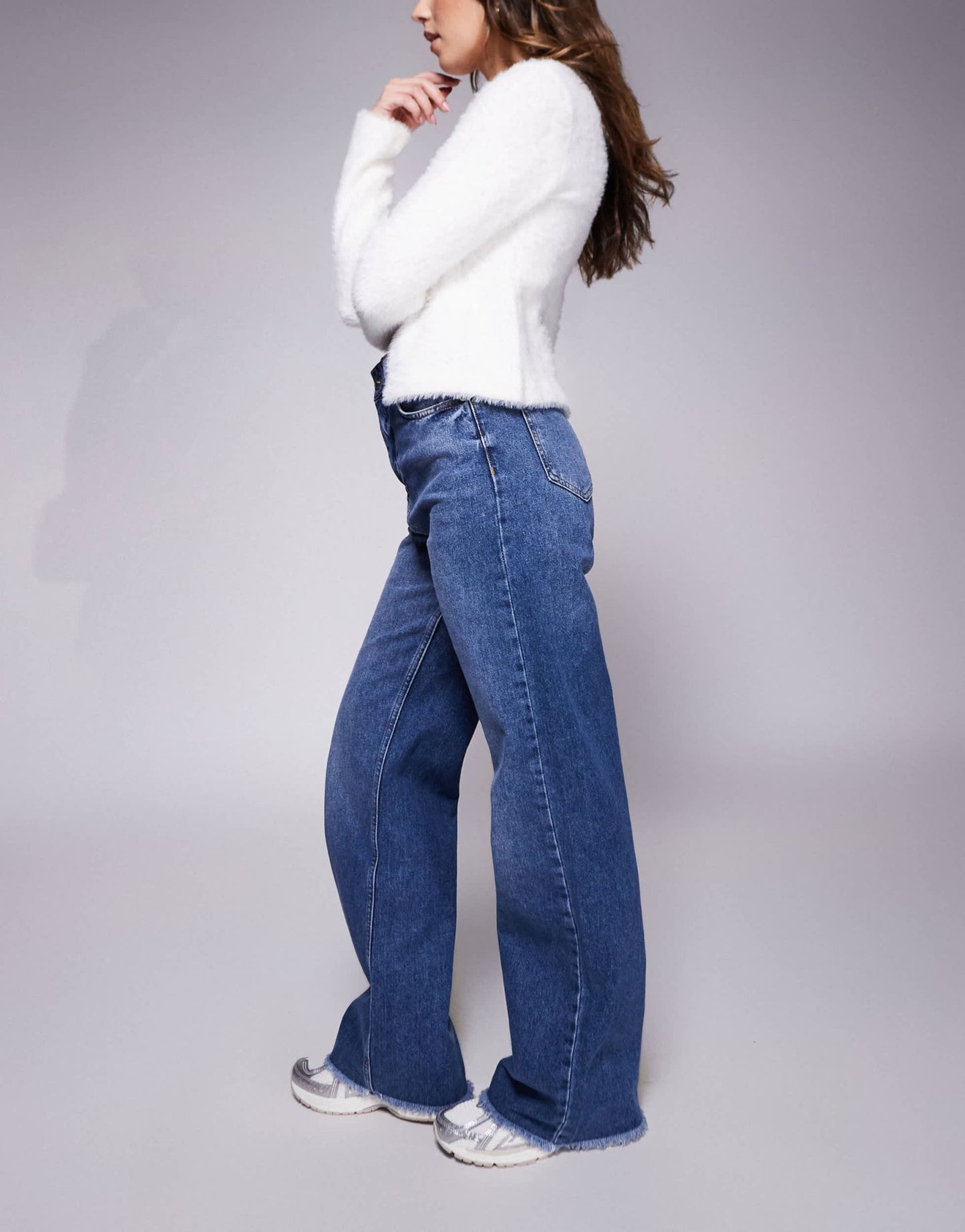 Sixth June relaxed low waist denim jean with frayed hem in blue - ASOS Sample Sale