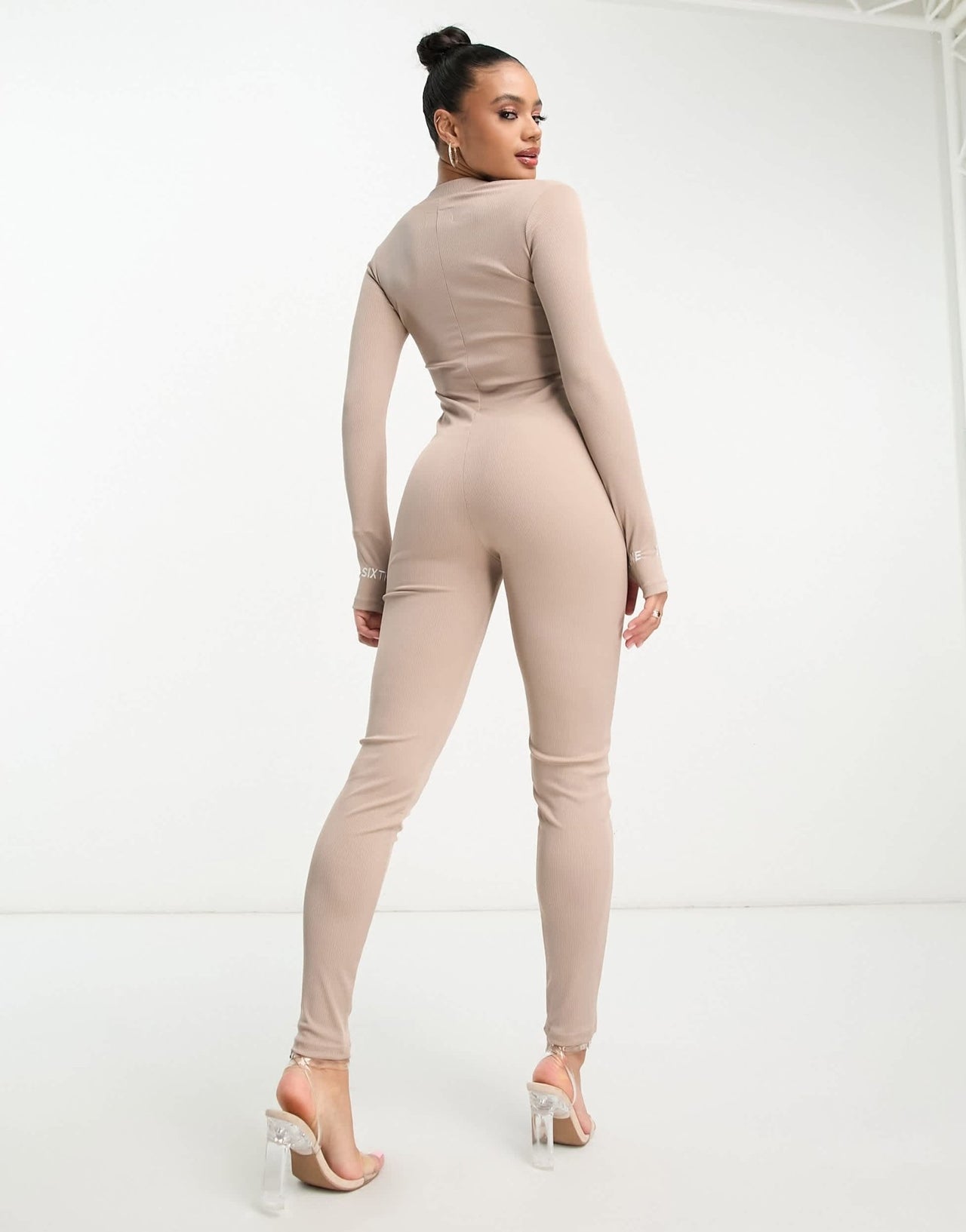 Sixth June zip up unitard jumpsuit in beige - ASOS Sample Sale