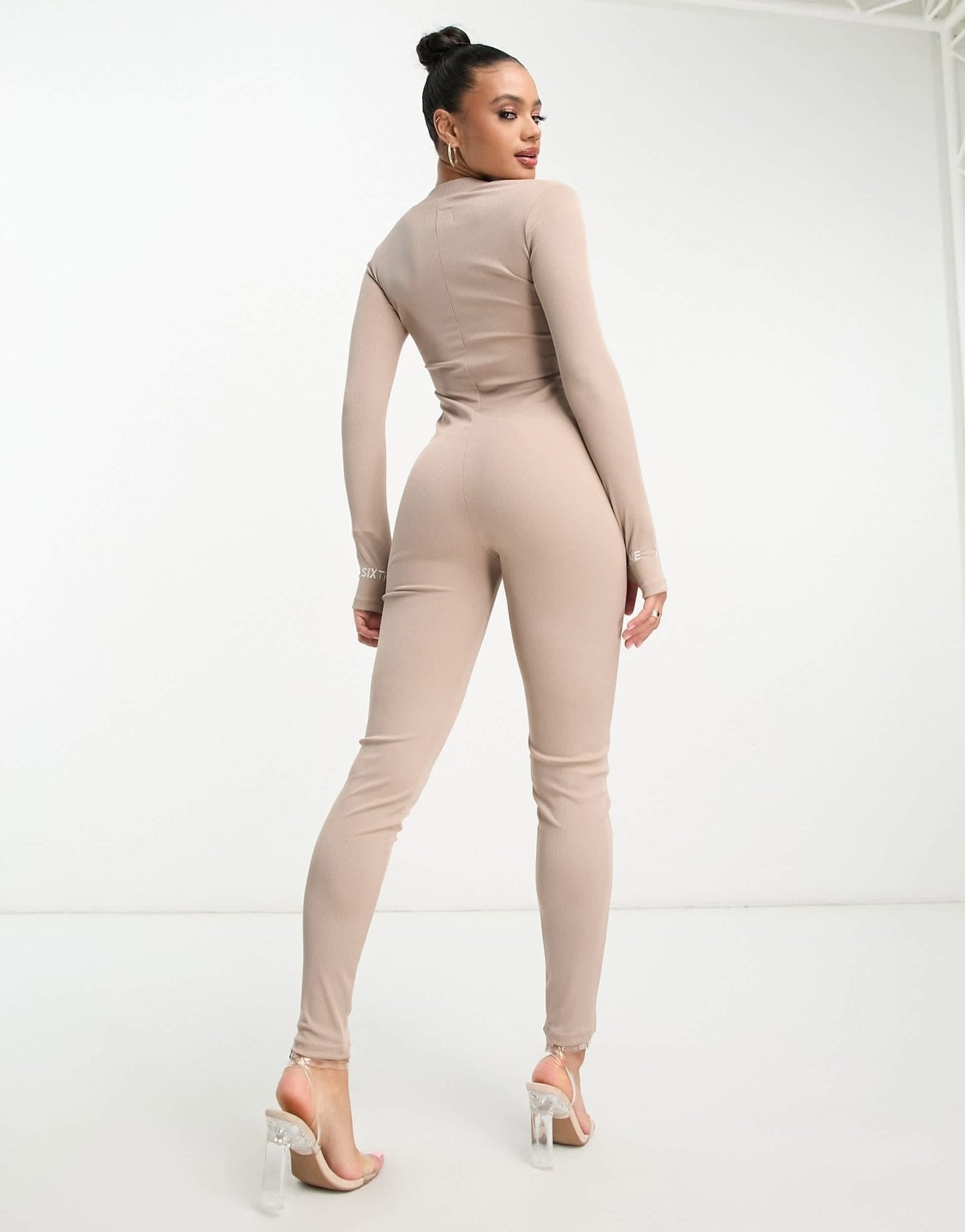 Sixth June zip up unitard jumpsuit in beige - ASOS Sample Sale