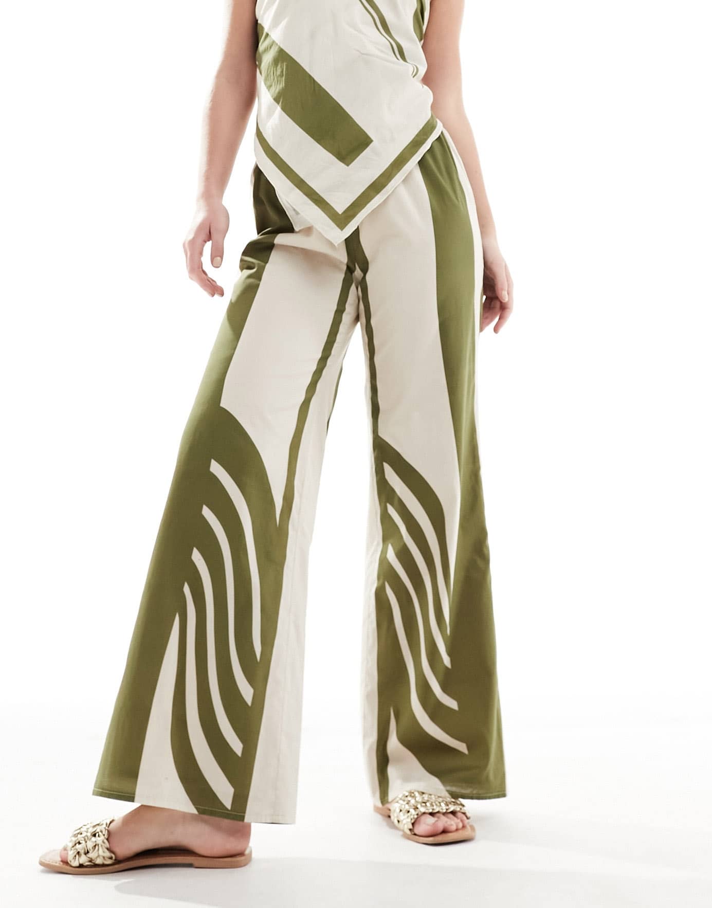 SNDYS contrast stripe wide leg trouser co-ord in green and white - ASOS Sample Sale